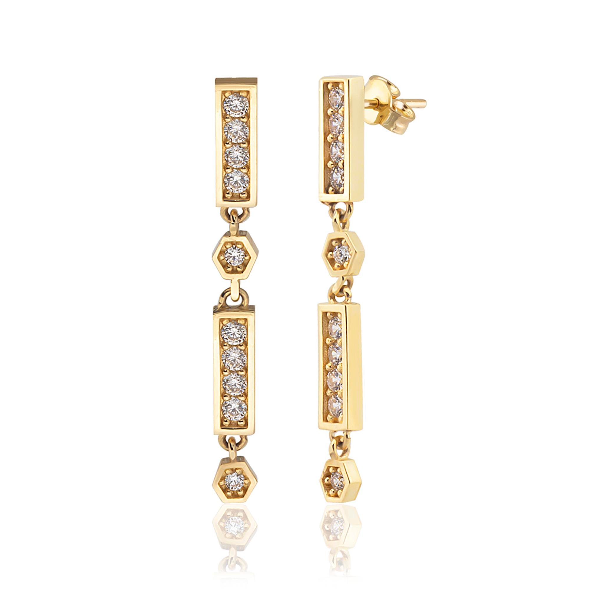 14 Ayar Altın Opera Taşlı Küpe