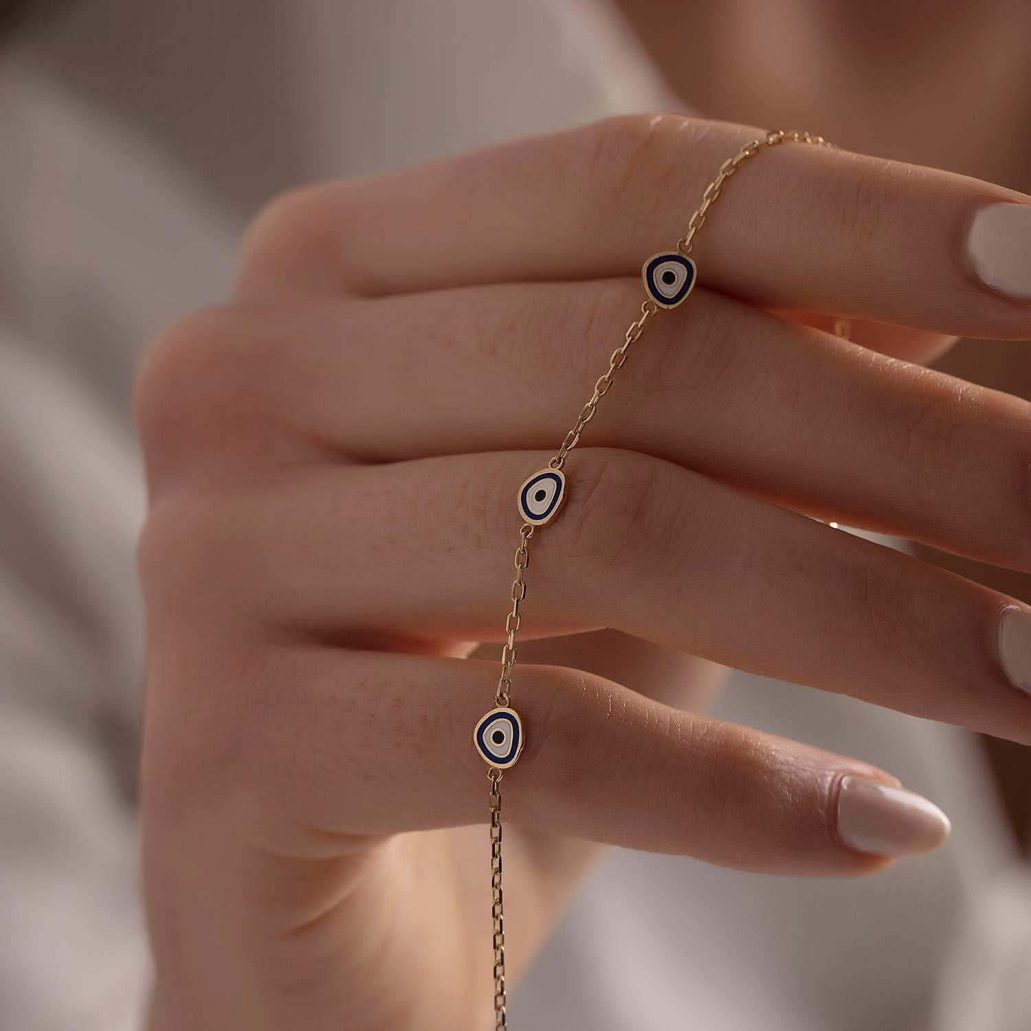 14K Gold Triple Evil Eye Bracelet