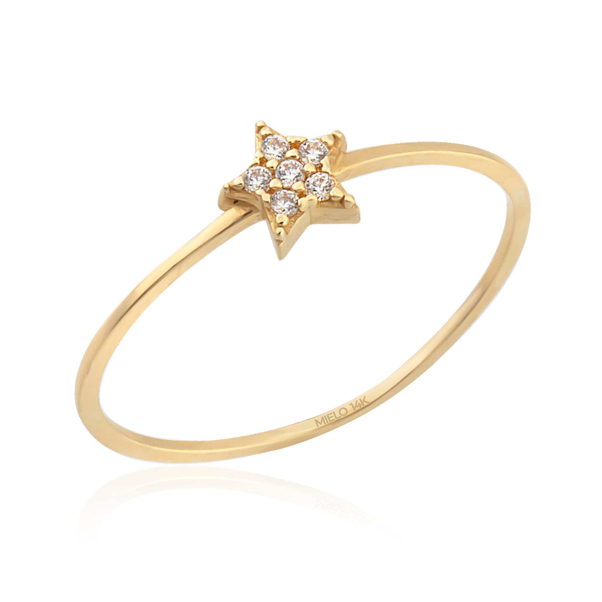 14K Gold Star Charm Ring