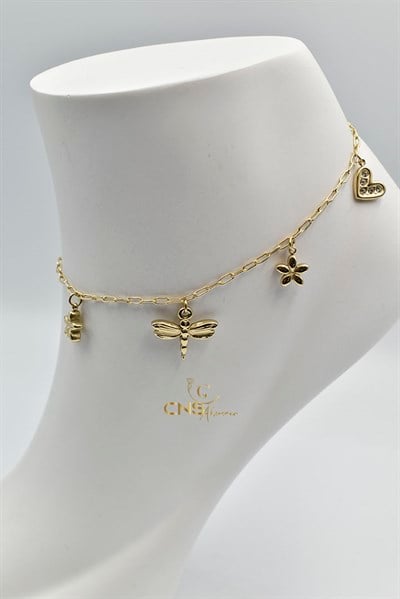 HALHALPapatya Kalp Model Saçaklı Halhal