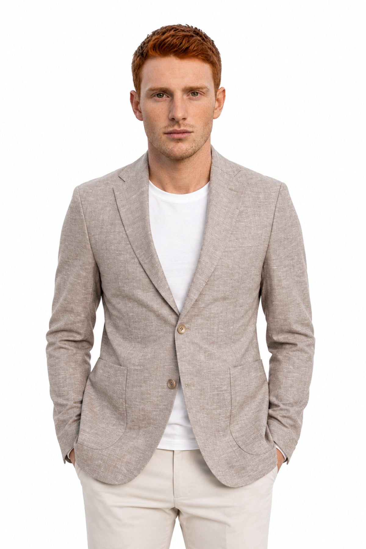 AÇIK KAHVERENGİ Comfort Fit Casual Keten Ceket