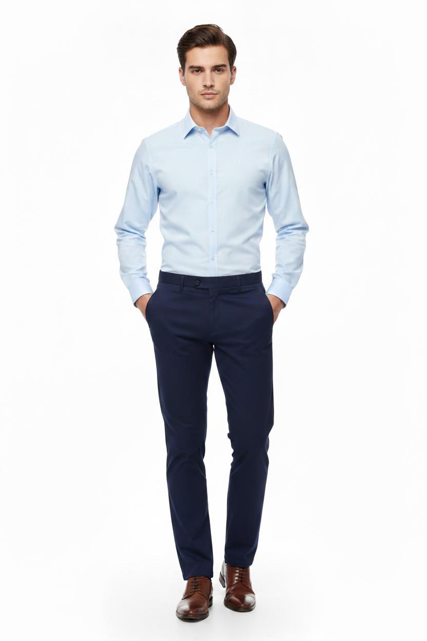 Açık Lacivert Comfort Fit Chino Pantolon