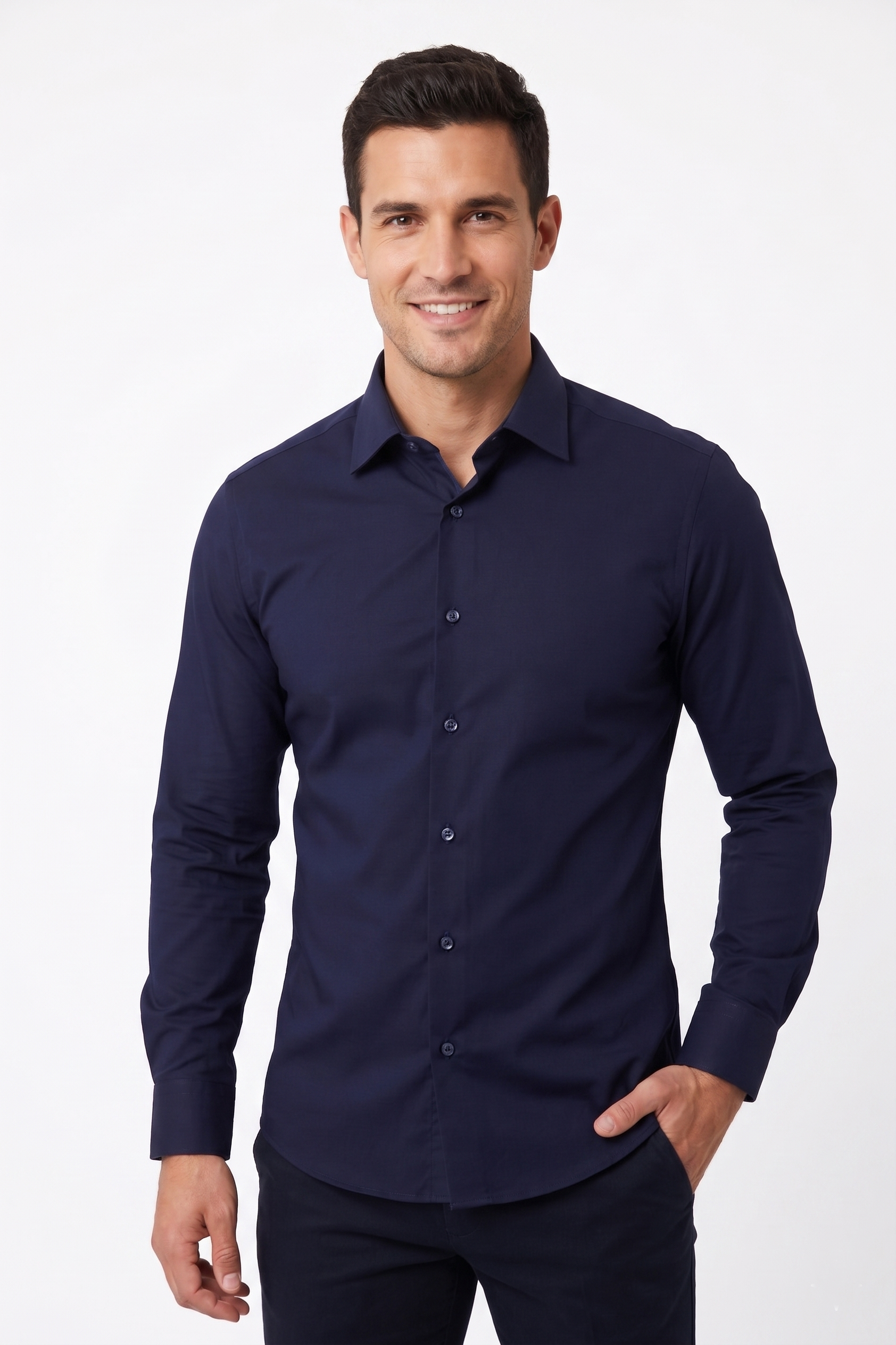 Açık Lacivert Slim Fit Uzun Kol Gömlek