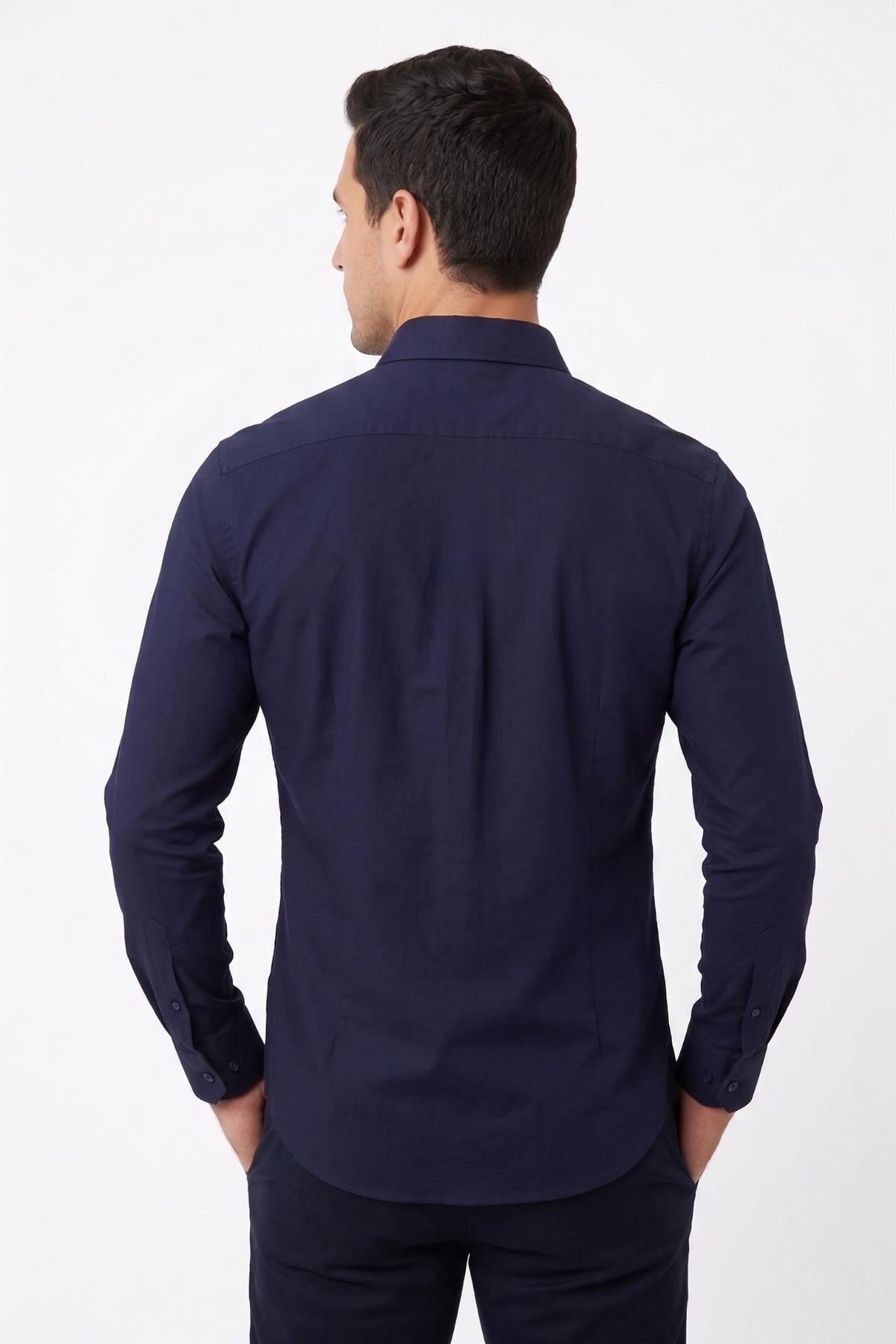 Açık Lacivert Slim Fit Uzun Kol Gömlek