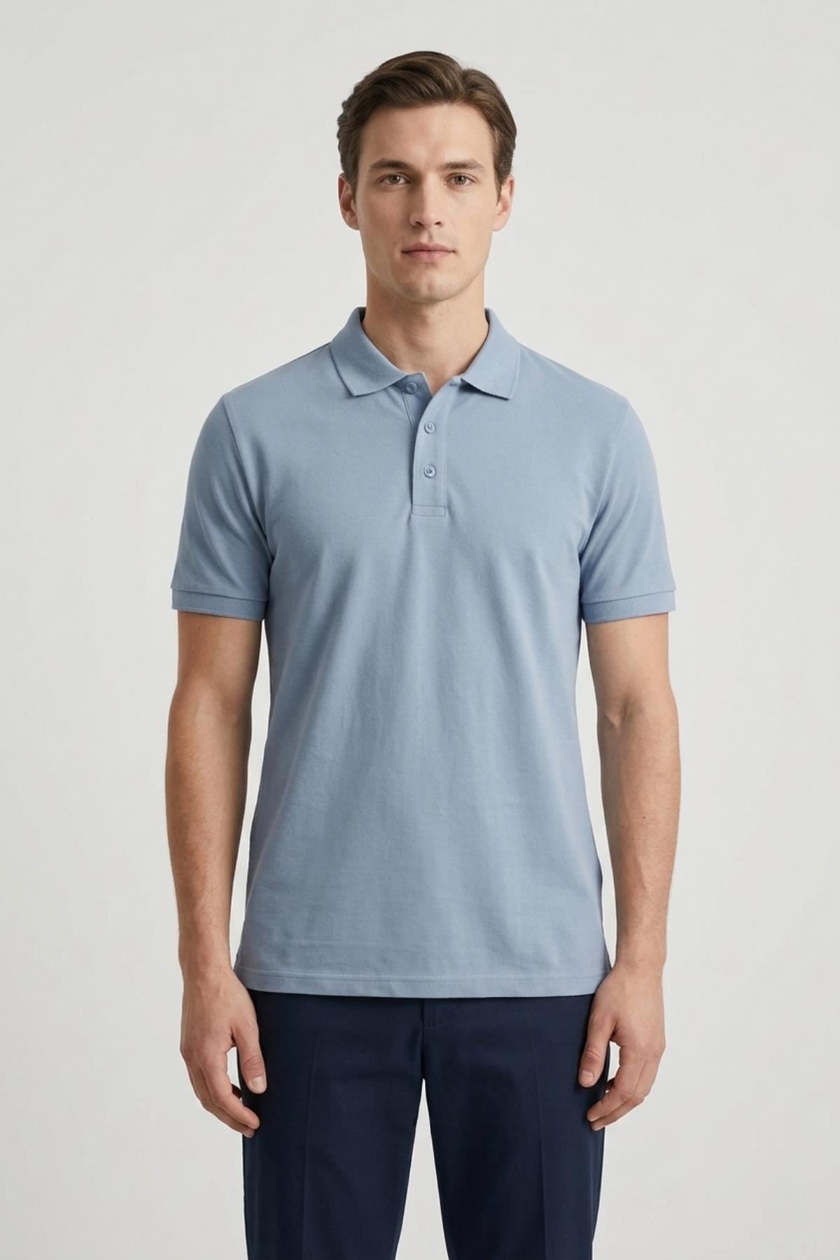 AÇIK MAVİ Comfort Fit Polo Yaka Pike T-Shirt