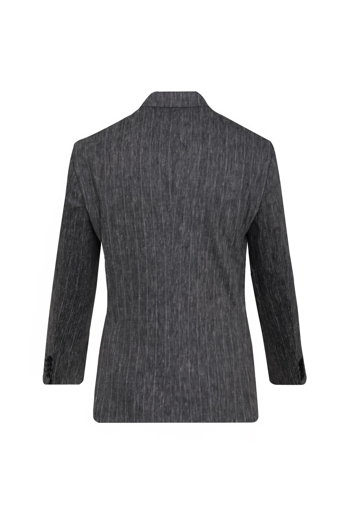 ANTRASİT Comfort Fit , Keten , Kruvaze 6 Düğme , Çift Yırtmaçlı, Çizgili Takım Elbise