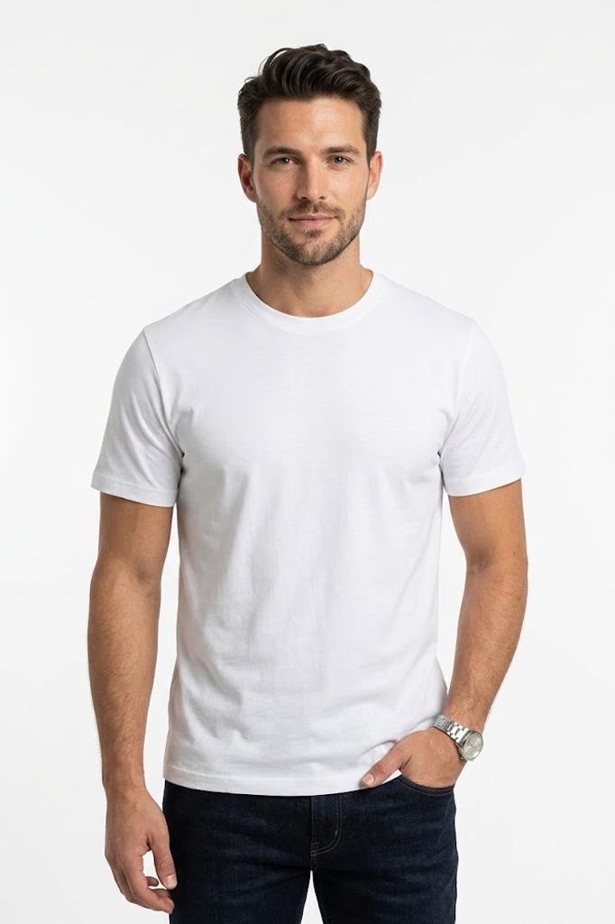 BEYAZ Bisiklet Yaka Basic T-Shirt
