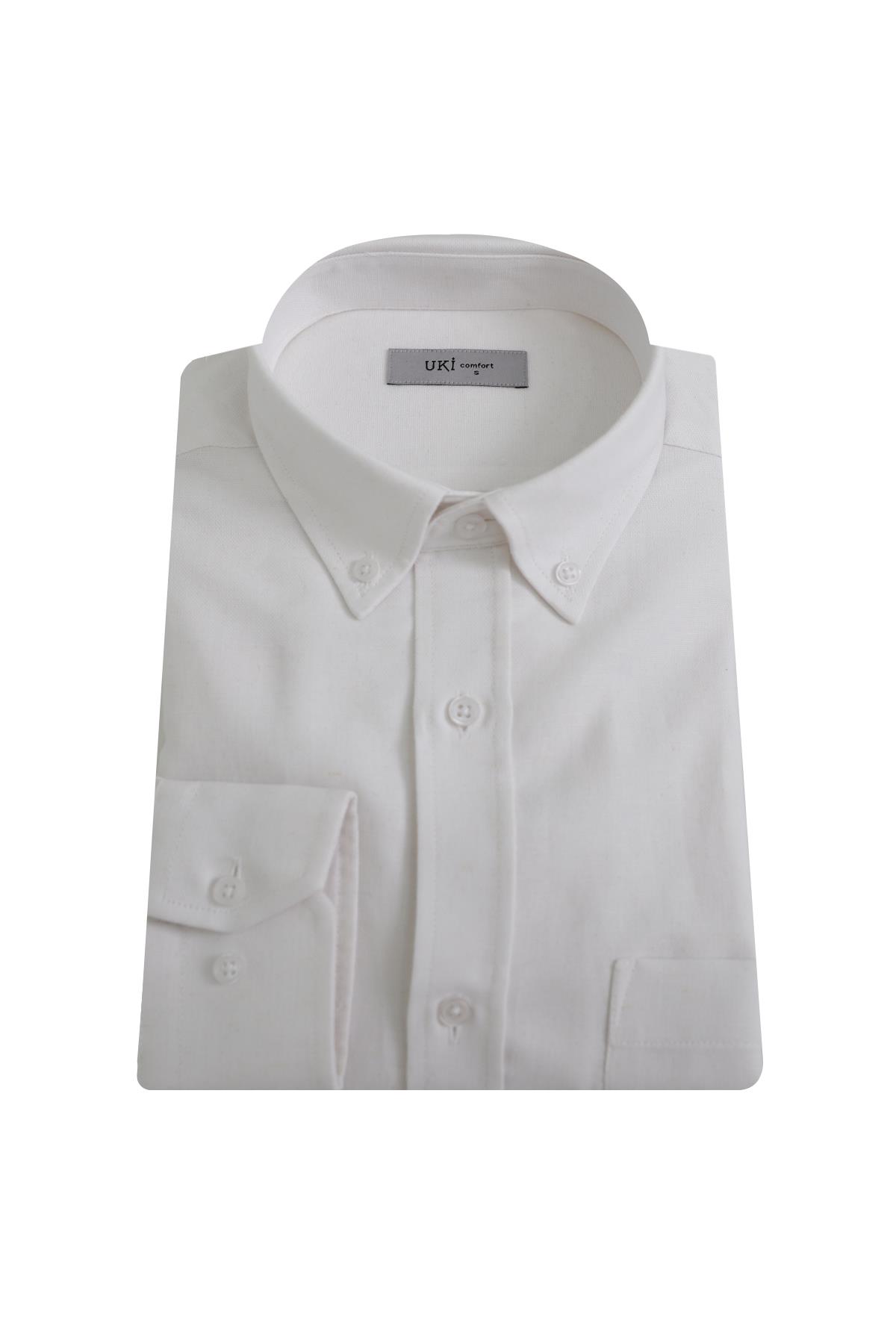 BEYAZ Comfort Fit Uzun Kol Oxford Klasik Gömlek