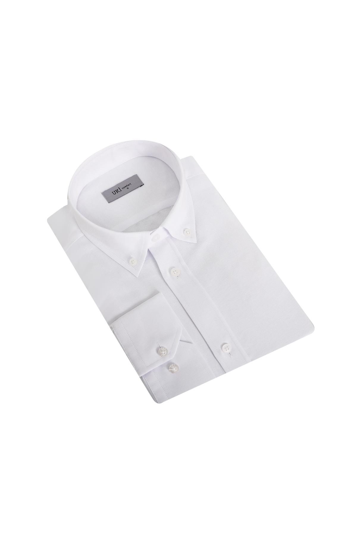 BEYAZ Comfort Fit Uzun Kol Oxford Klasik Gömlek