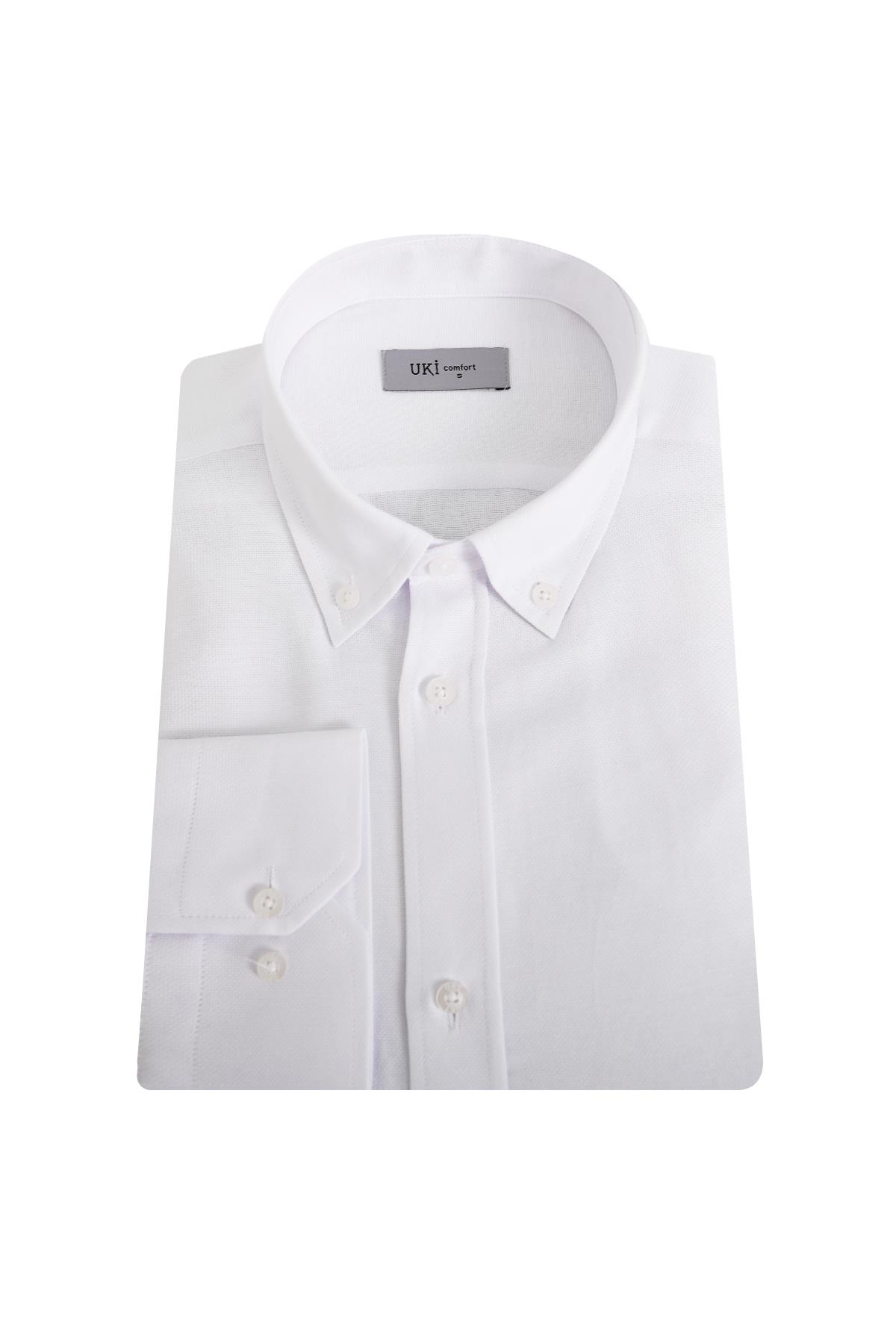 BEYAZ Comfort Fit Uzun Kol Oxford Klasik Gömlek