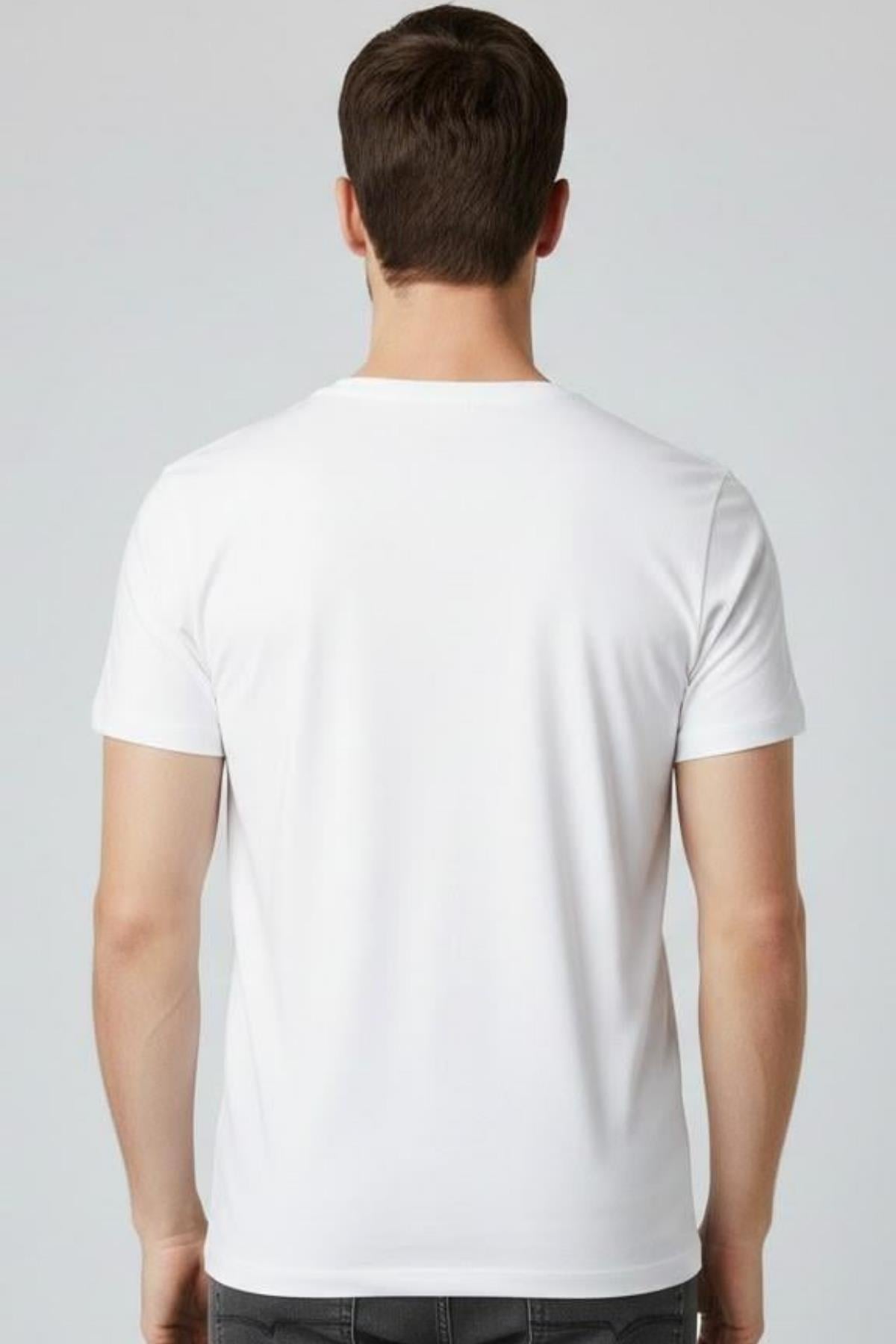 BEYAZ Comfort Fit V Yaka Basic T-Shirt