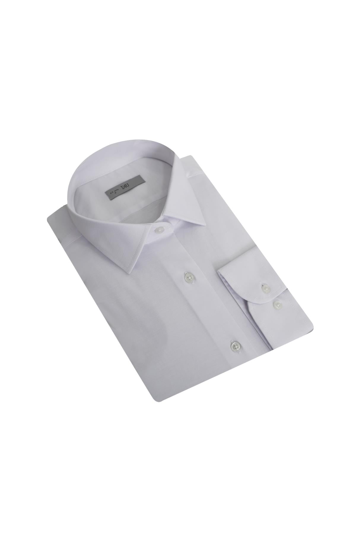 BEYAZ Saten Slim Fit Klasik Gömlek