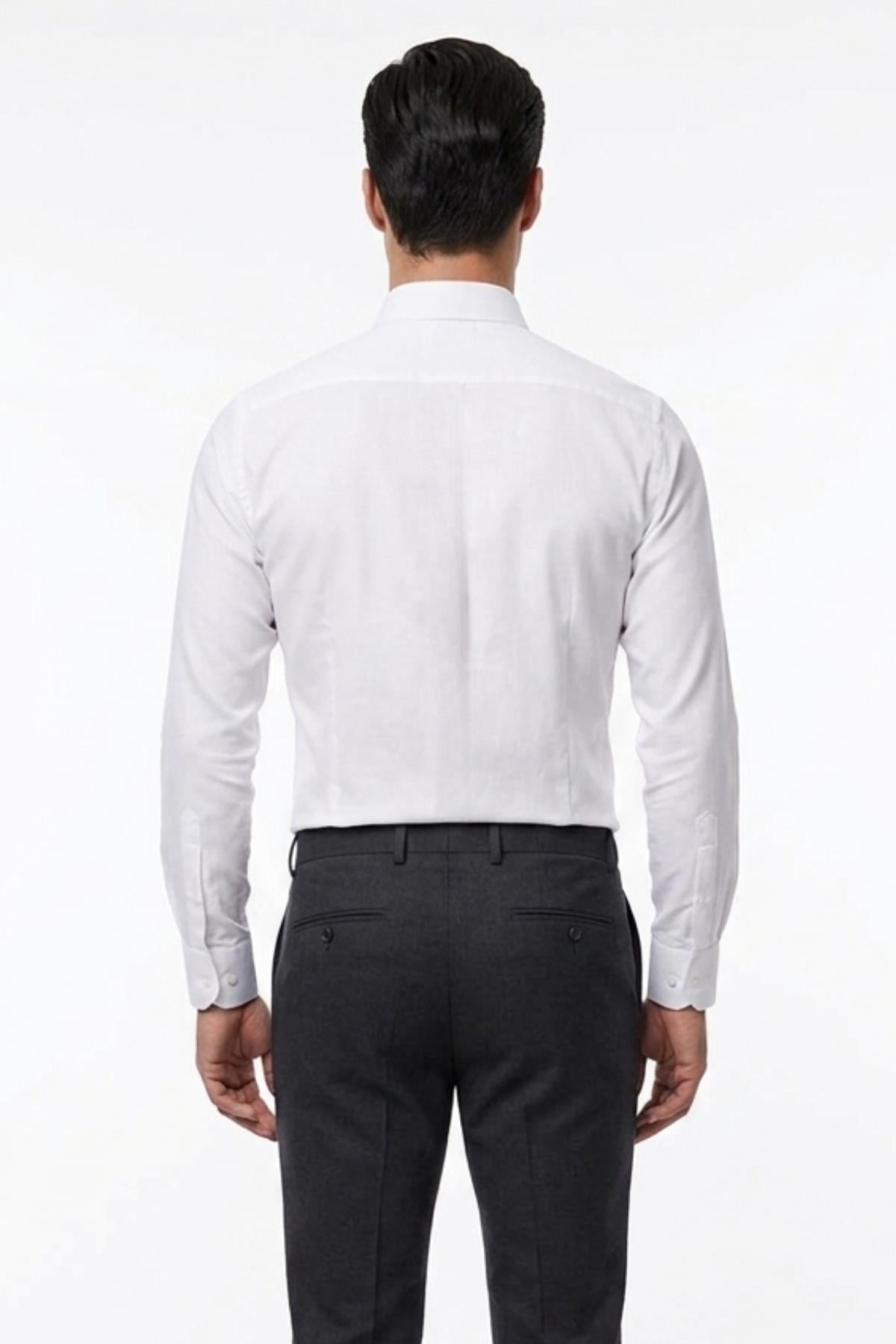BEYAZ Saten Slim Fit Klasik Gömlek