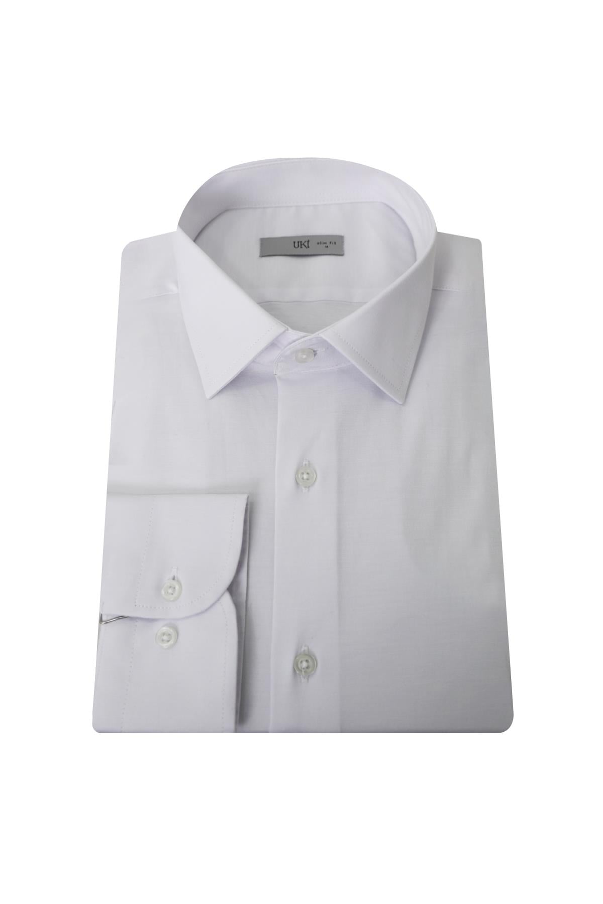 BEYAZ Saten Slim Fit Klasik Gömlek