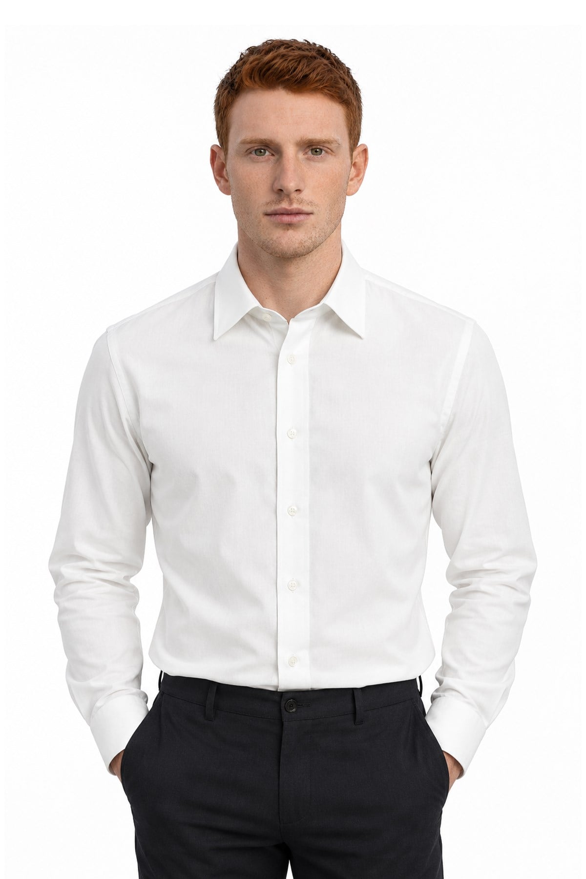 BEYAZ Saten Slim Fit Klasik Gömlek