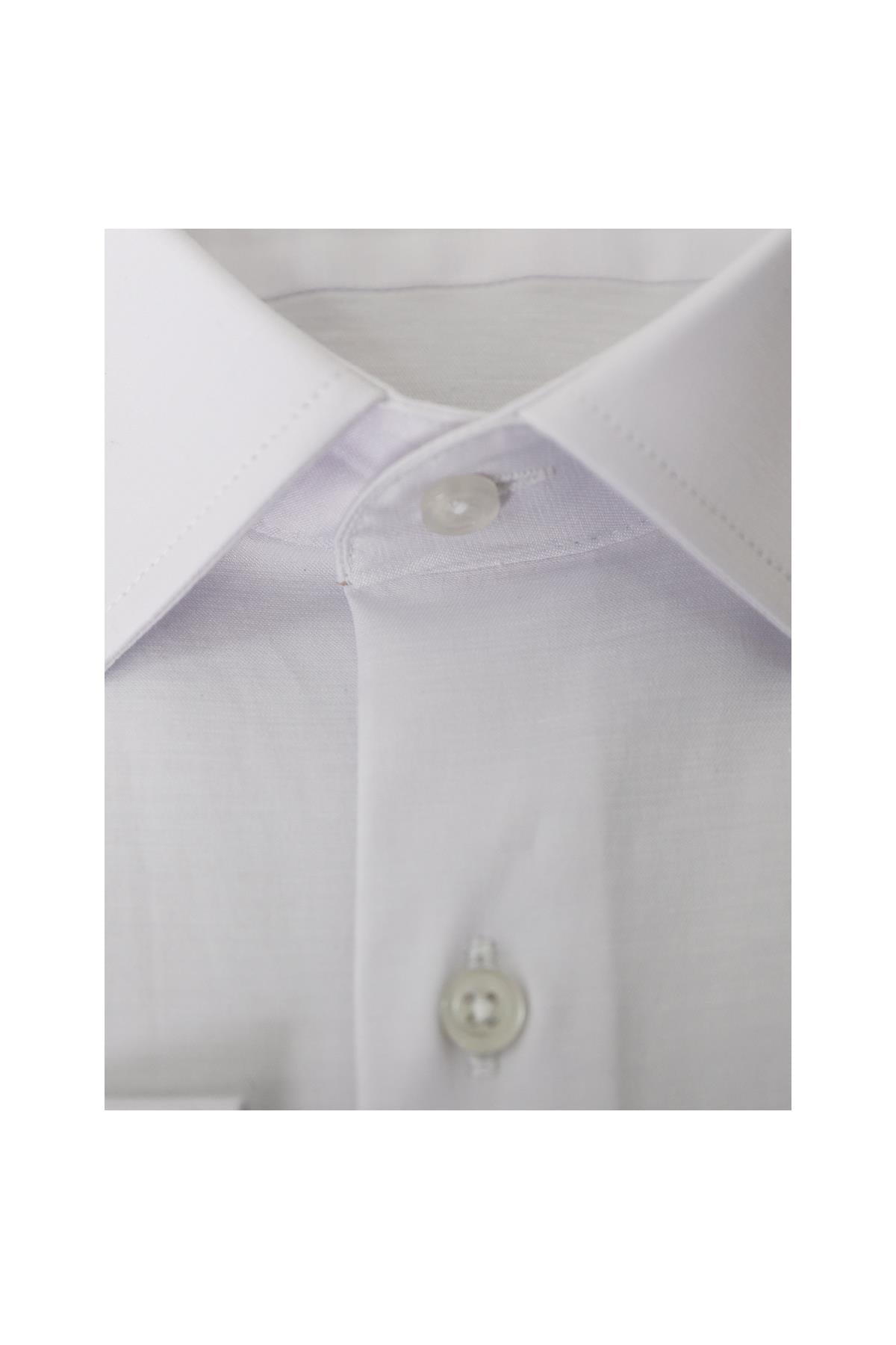 BEYAZ Saten Slim Fit Klasik Gömlek