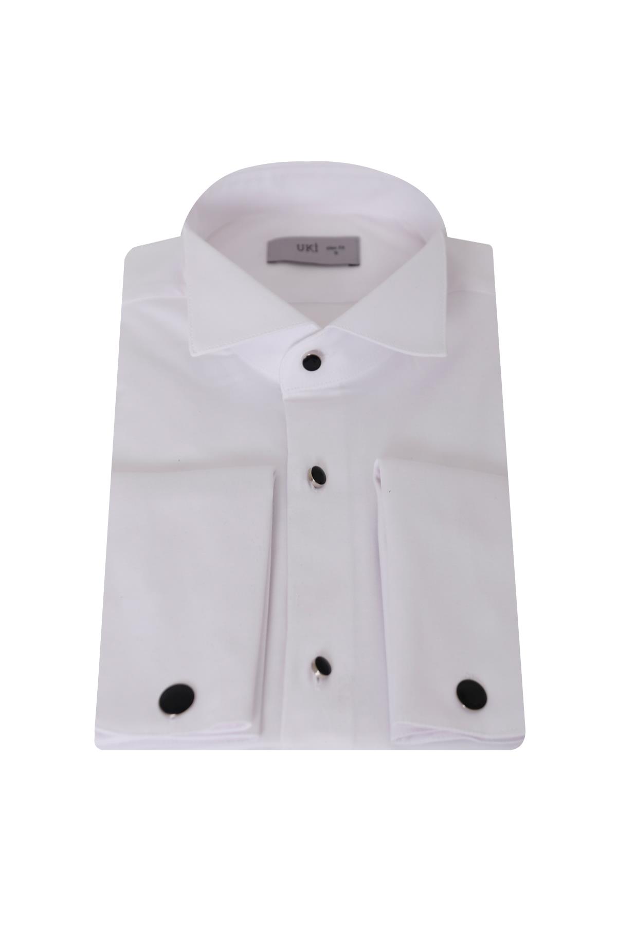 BEYAZ Slim Fit Ata Yaka Smokin Gömlek