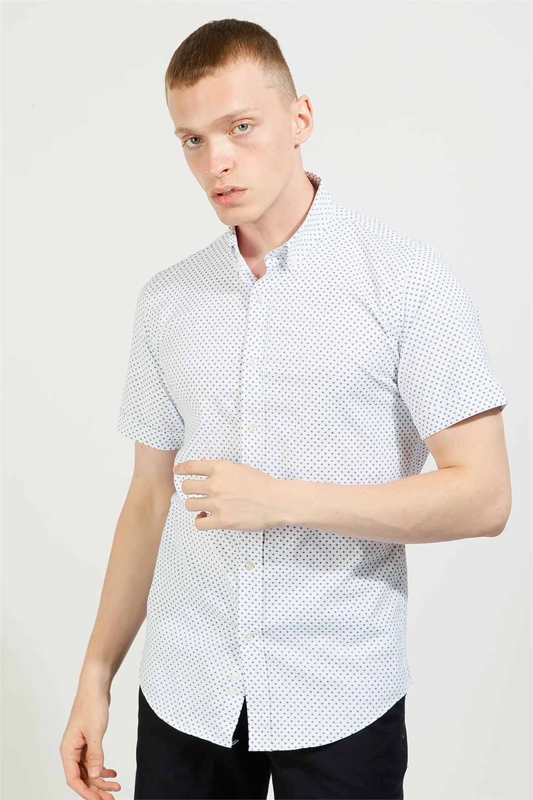 BEYAZ Slim Fit Kısa Kol Gömlek