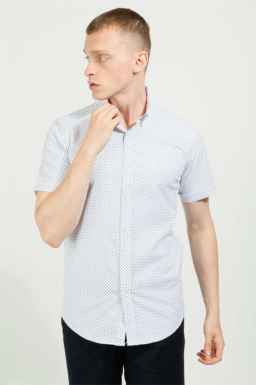 BEYAZ Slim Fit Kısa Kol Gömlek