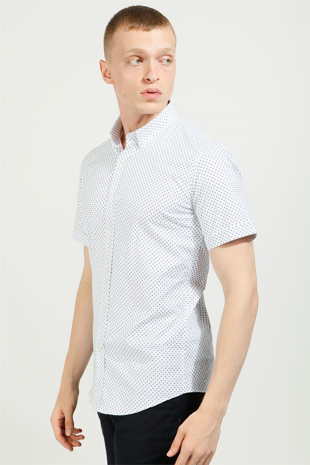 BEYAZ Slim Fit Kısa Kol Gömlek