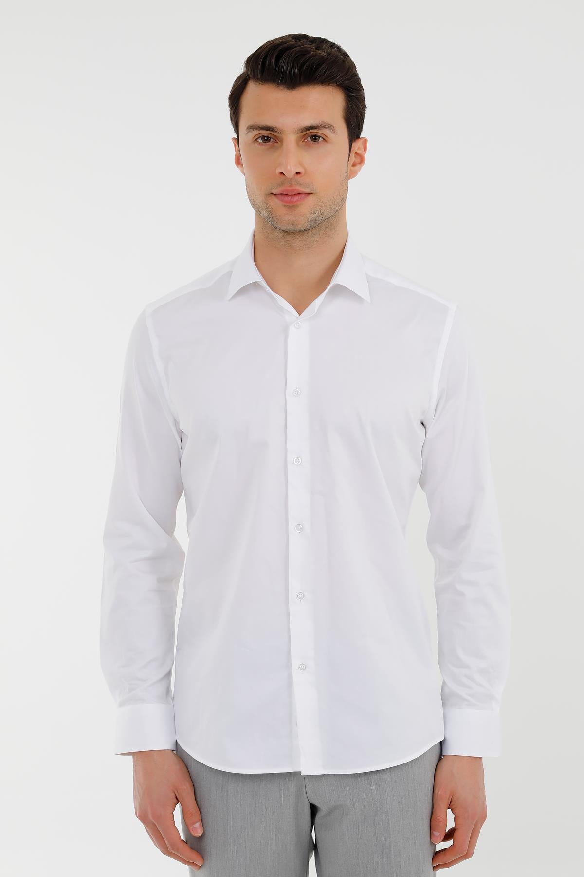 BEYAZ Slim Fit Uzun Kol Gömlek
