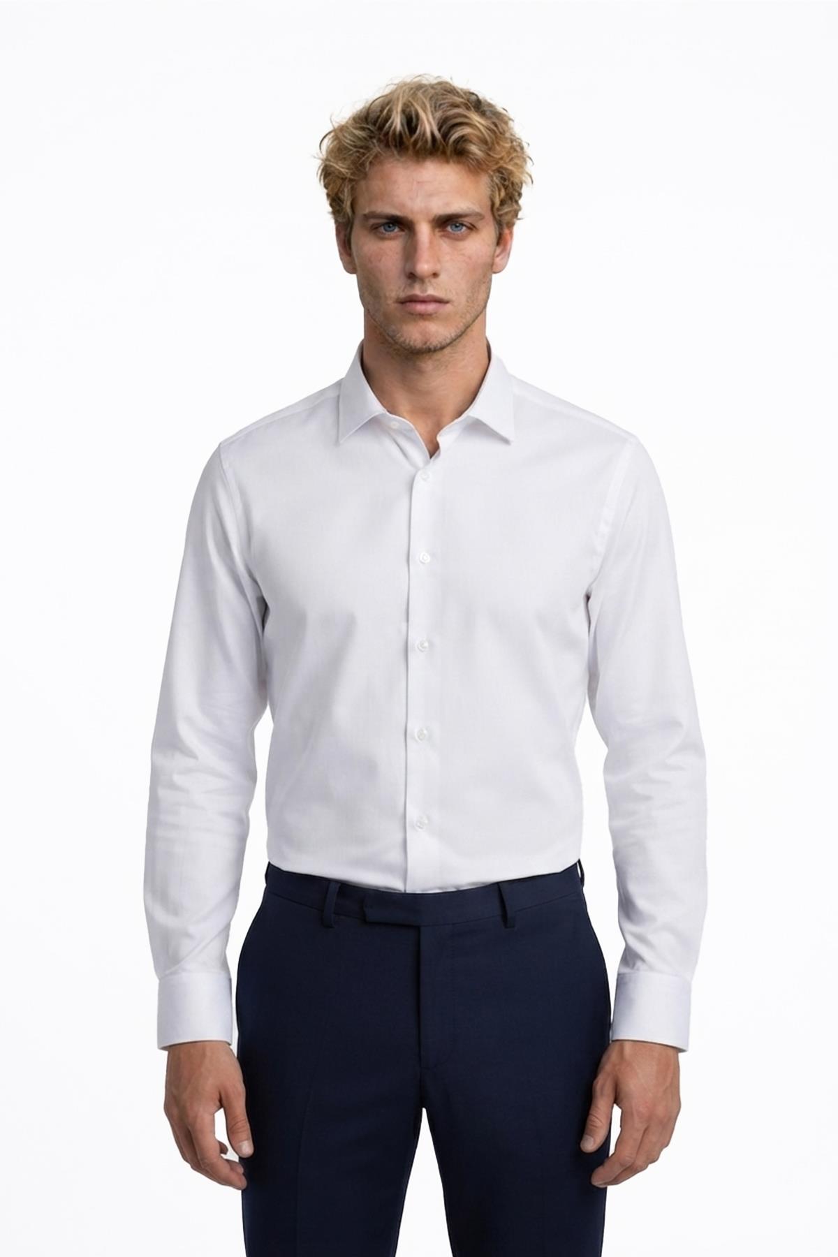 BEYAZ Slim Fit Uzun Kol Gömlek