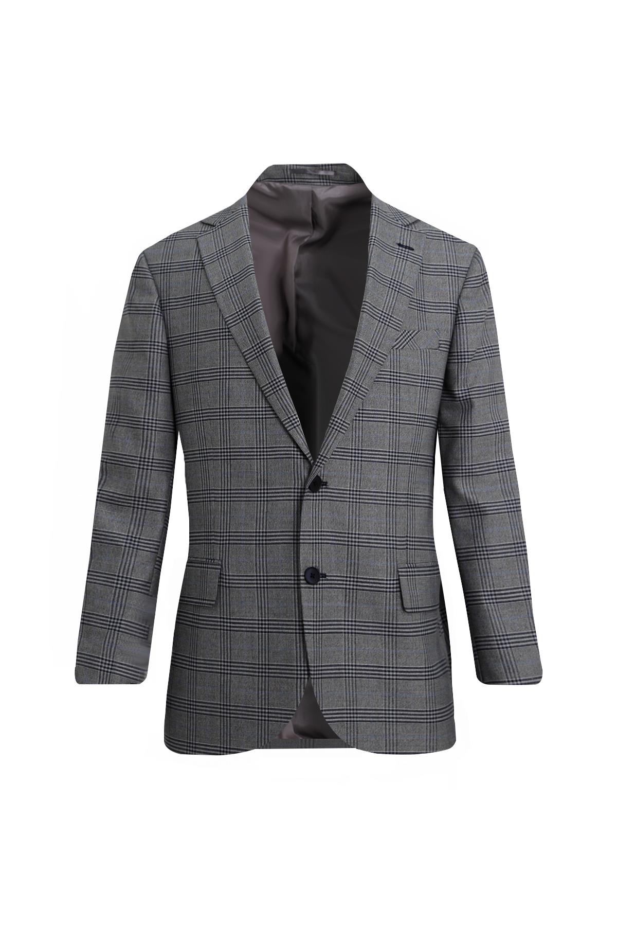 GRİ Comfort Fit 6 Drop Ekose Ceket