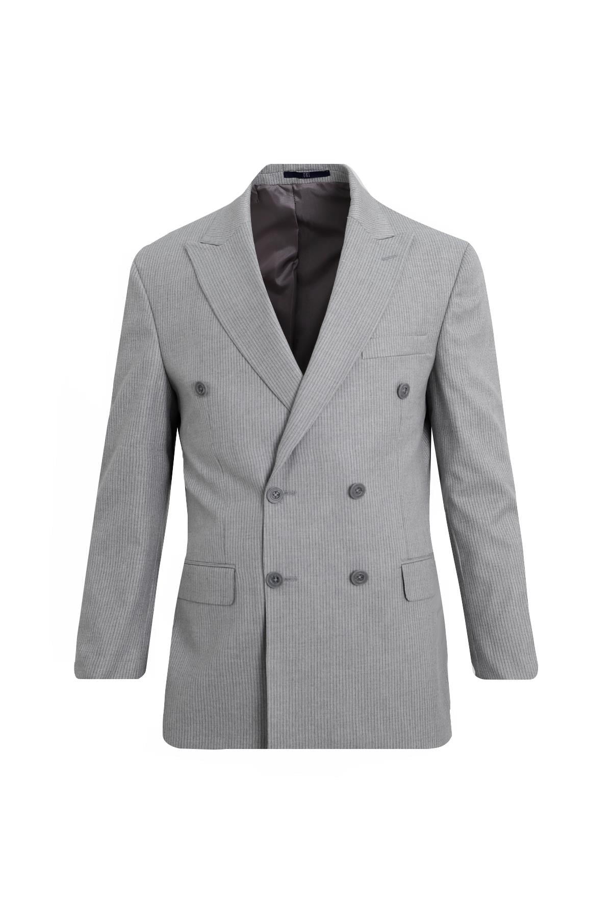 GRİ Comfort Fit 6 Drop Kruvaze Ceket