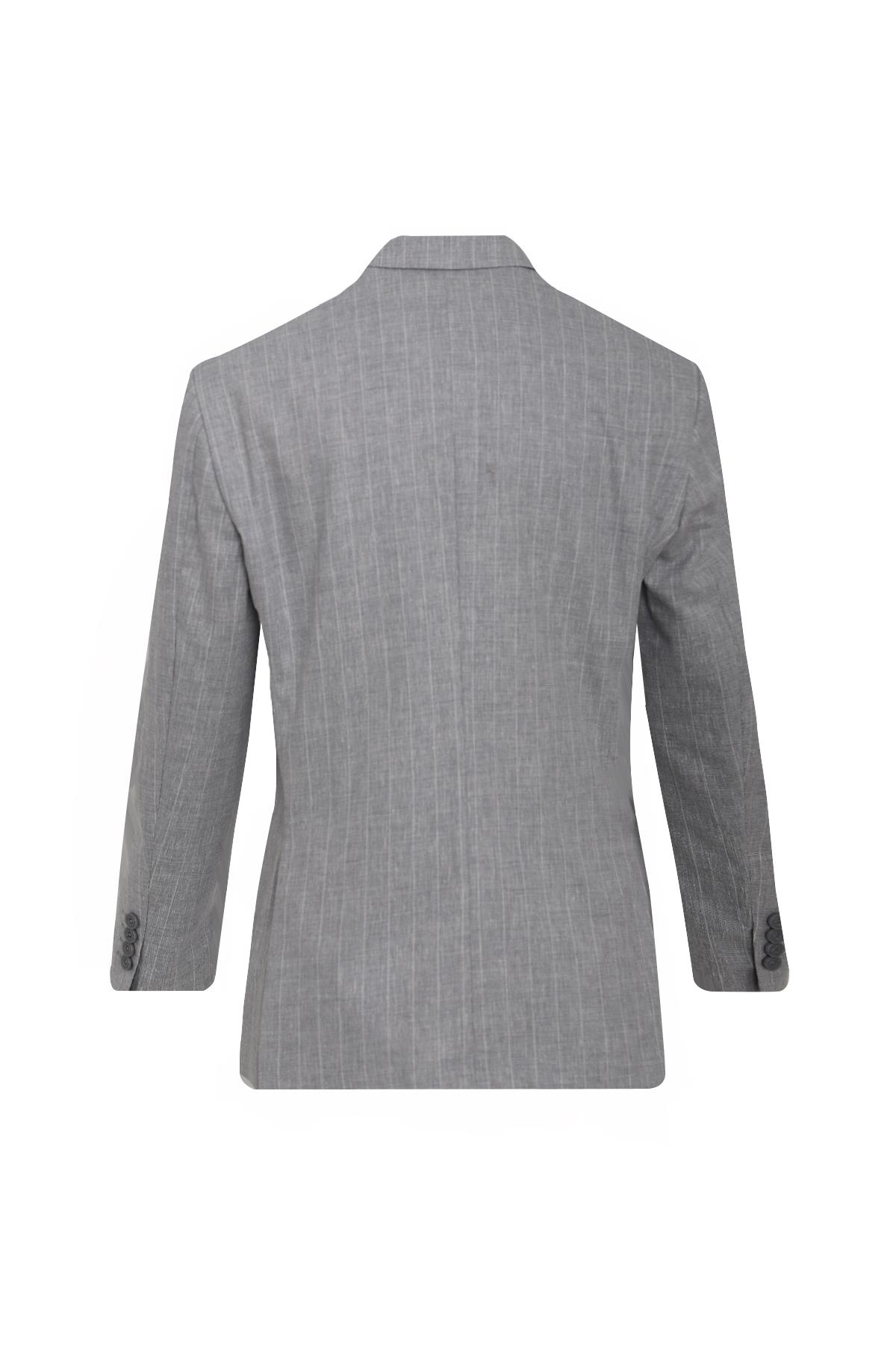 GRİ Comfort Fit , Keten , Kruvaze 6 Düğme , Çift Yırtmaçlı, Çizgili Takım Elbise