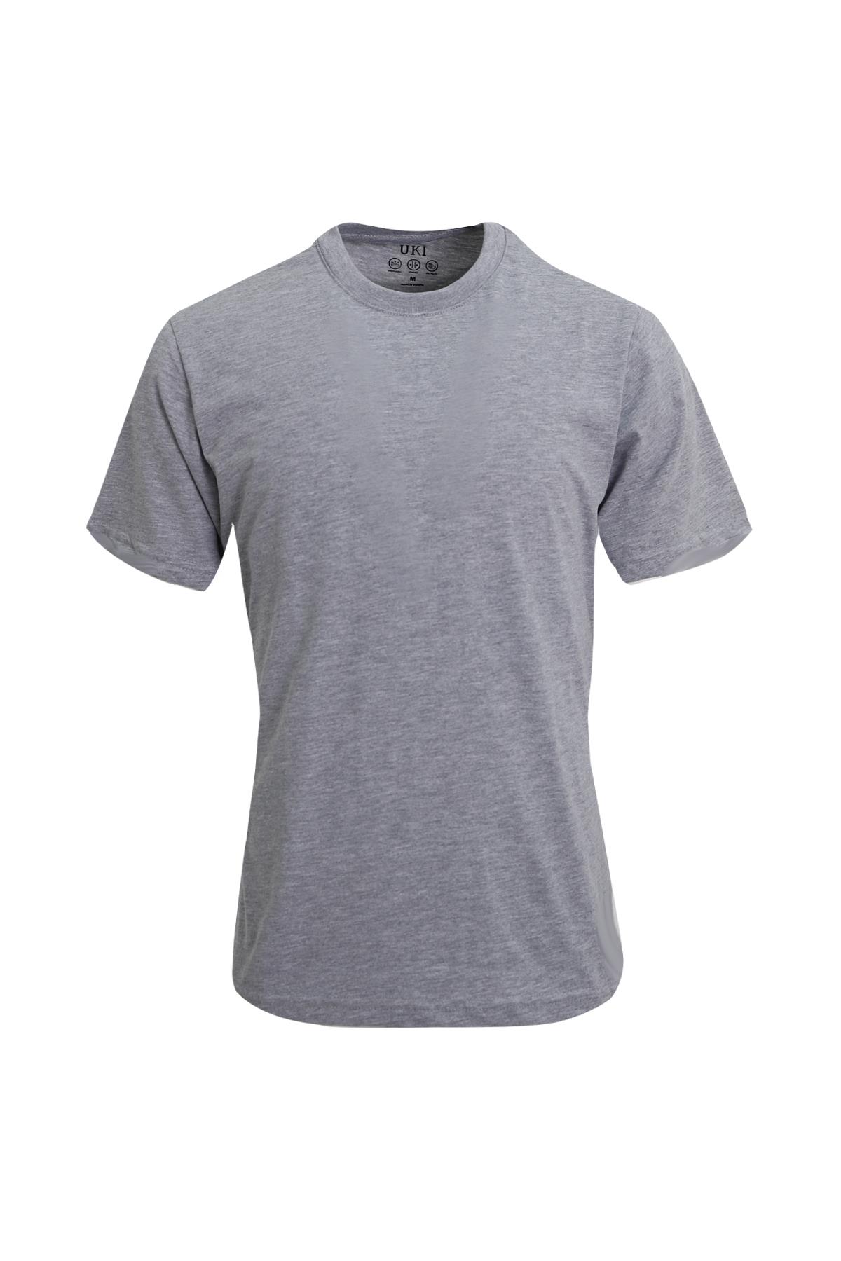 Gri Melanj Bisiklet Yaka Basic T-Shirt