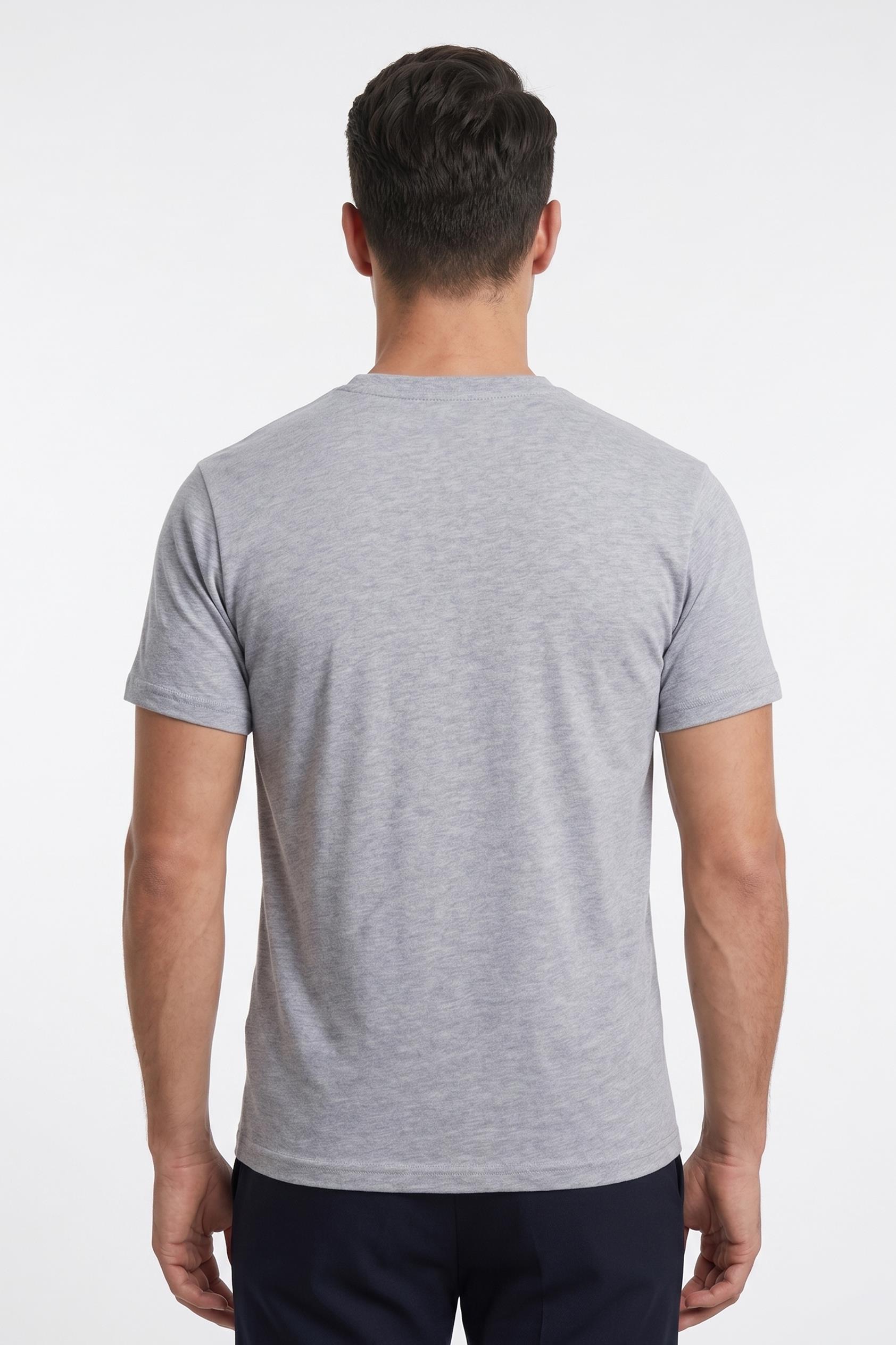 Gri Melanj Bisiklet Yaka Basic T-Shirt