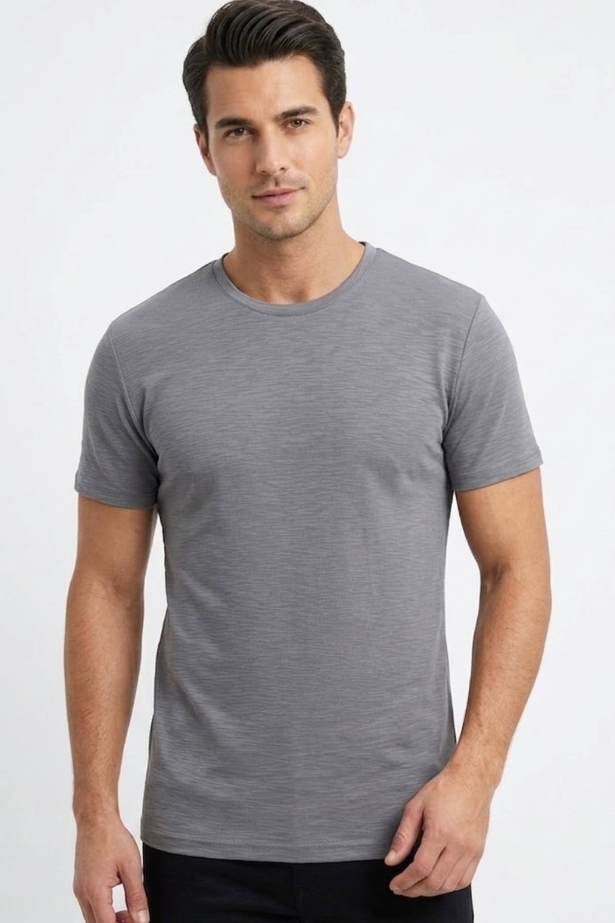 GRİ Modal Bisiklet Yaka T-shirt