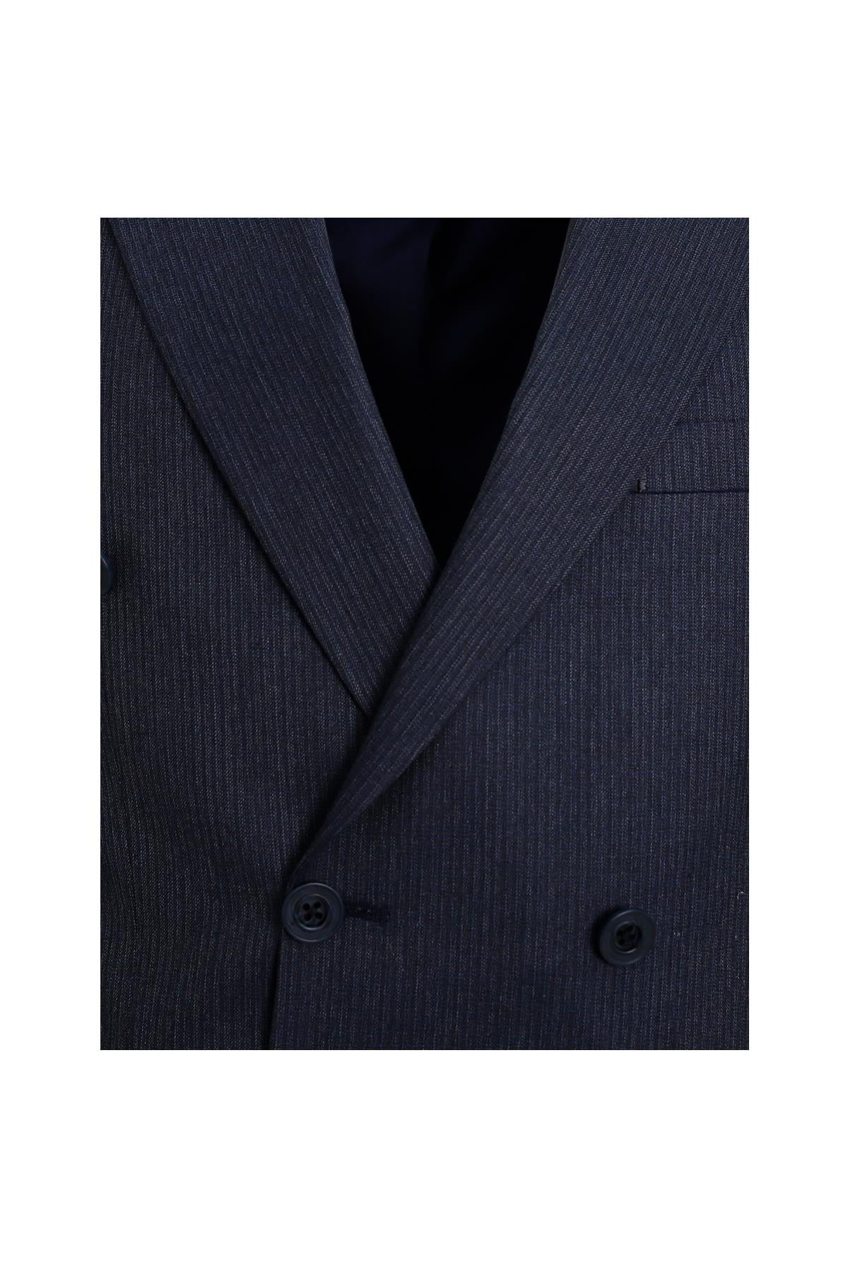 LACİVERT Comfort Fit 6 Drop Kruvaze Ceket