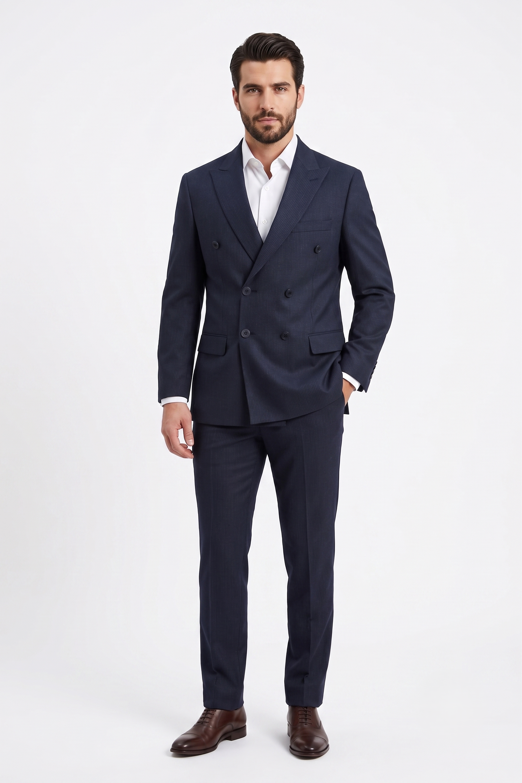 LACİVERT Comfort Fit 6 Drop Kruvaze Ceket