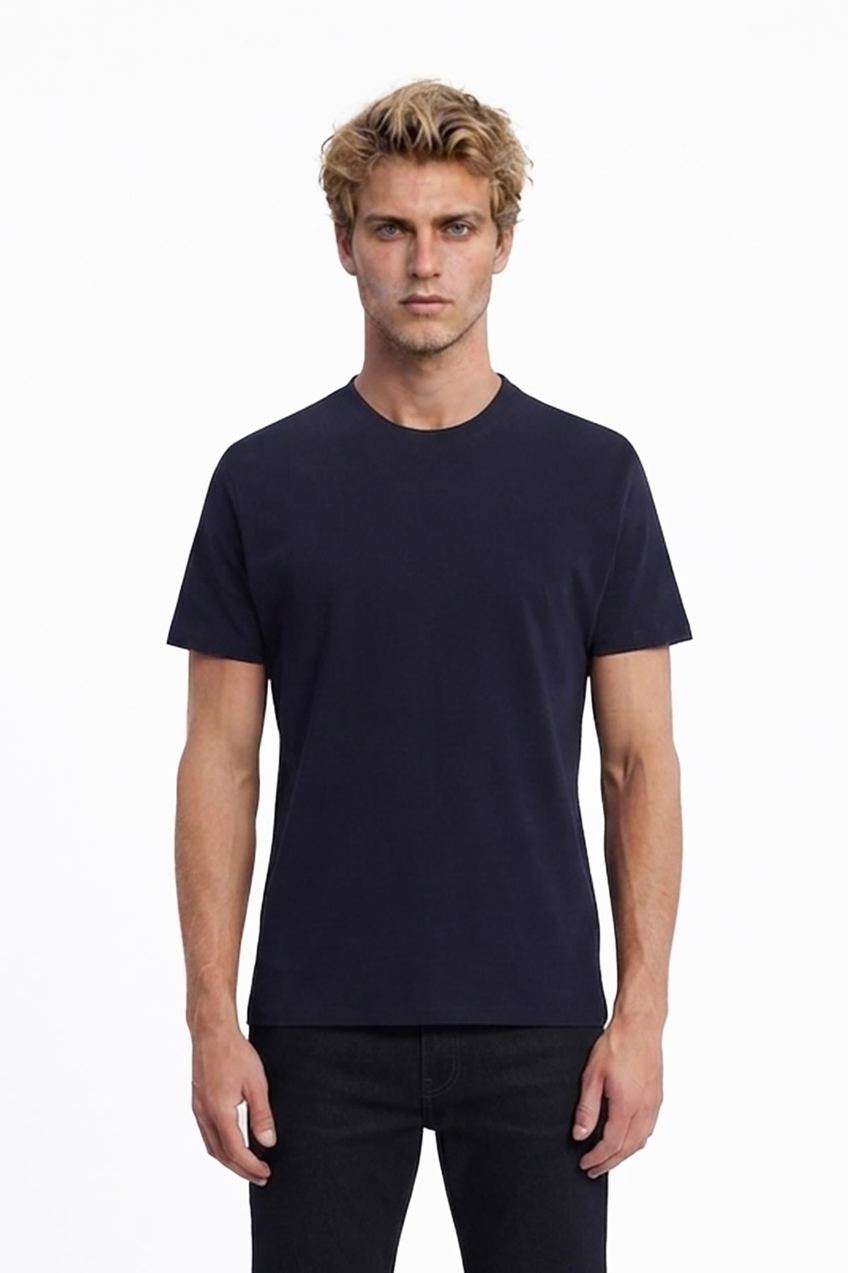 LACİVERT Comfort Fit Bisiklet Yaka Basic T-Shirt