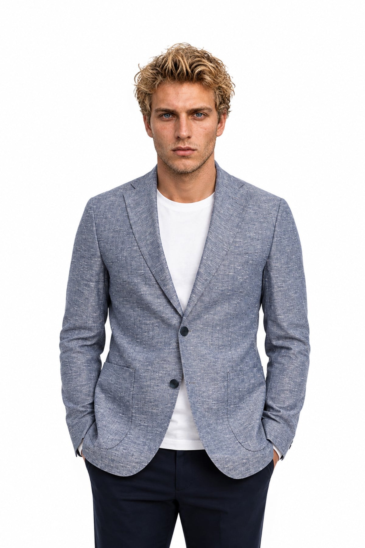 LACİVERT Comfort Fit Casual Keten Ceket