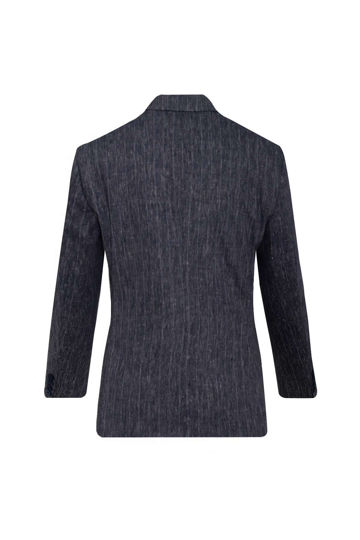 LACİVERT Comfort Fit , Keten , Kruvaze 6 Düğme , Çift Yırtmaçlı, Çizgili Takım Elbise