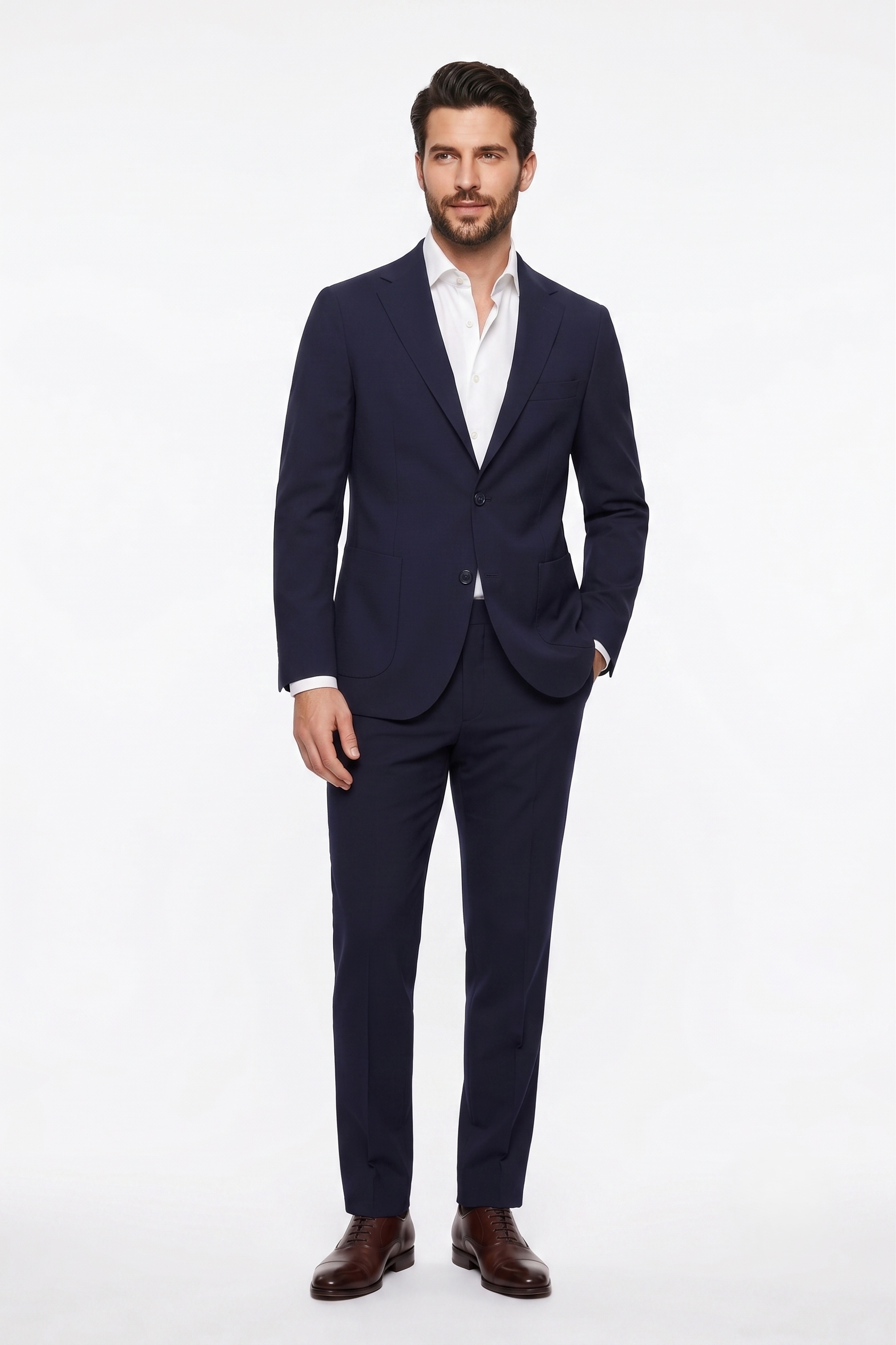 LACİVERT Comfort Fit Mono Yaka 2 Düğme Çift Yırtmaçlı Kapaklı Cep 6 Drop Casual Takım Elbise