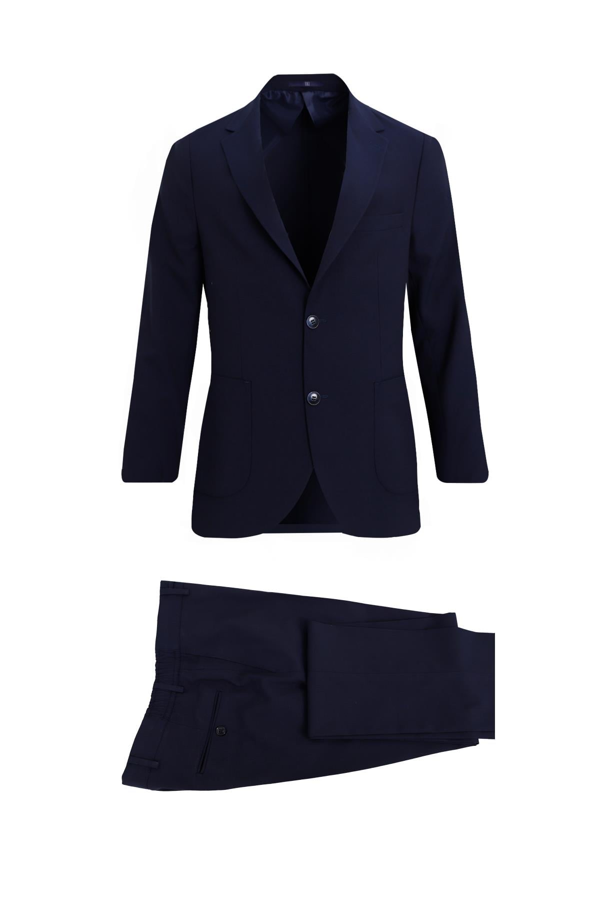 LACİVERT Comfort Fit Mono Yaka 2 Düğme Çift Yırtmaçlı Kapaklı Cep 6 Drop Casual Takım Elbise