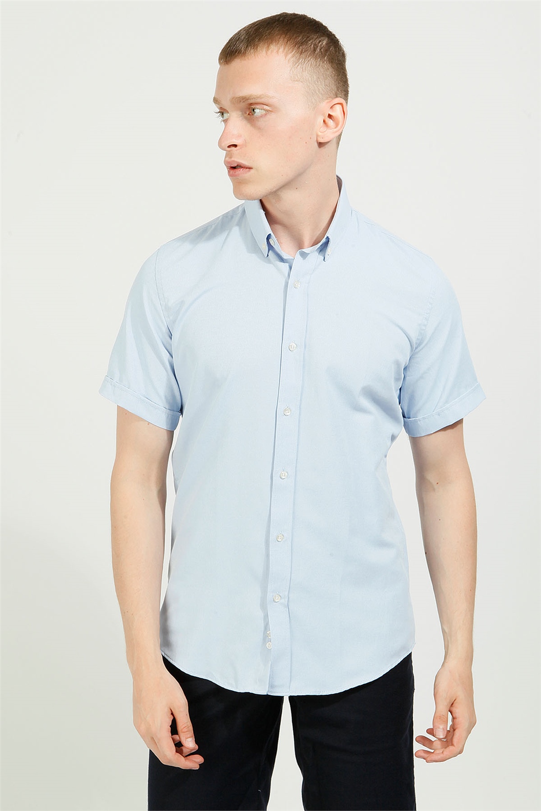 LACİVERT Comfort Fit Oxford Kısa Kol Gömlek