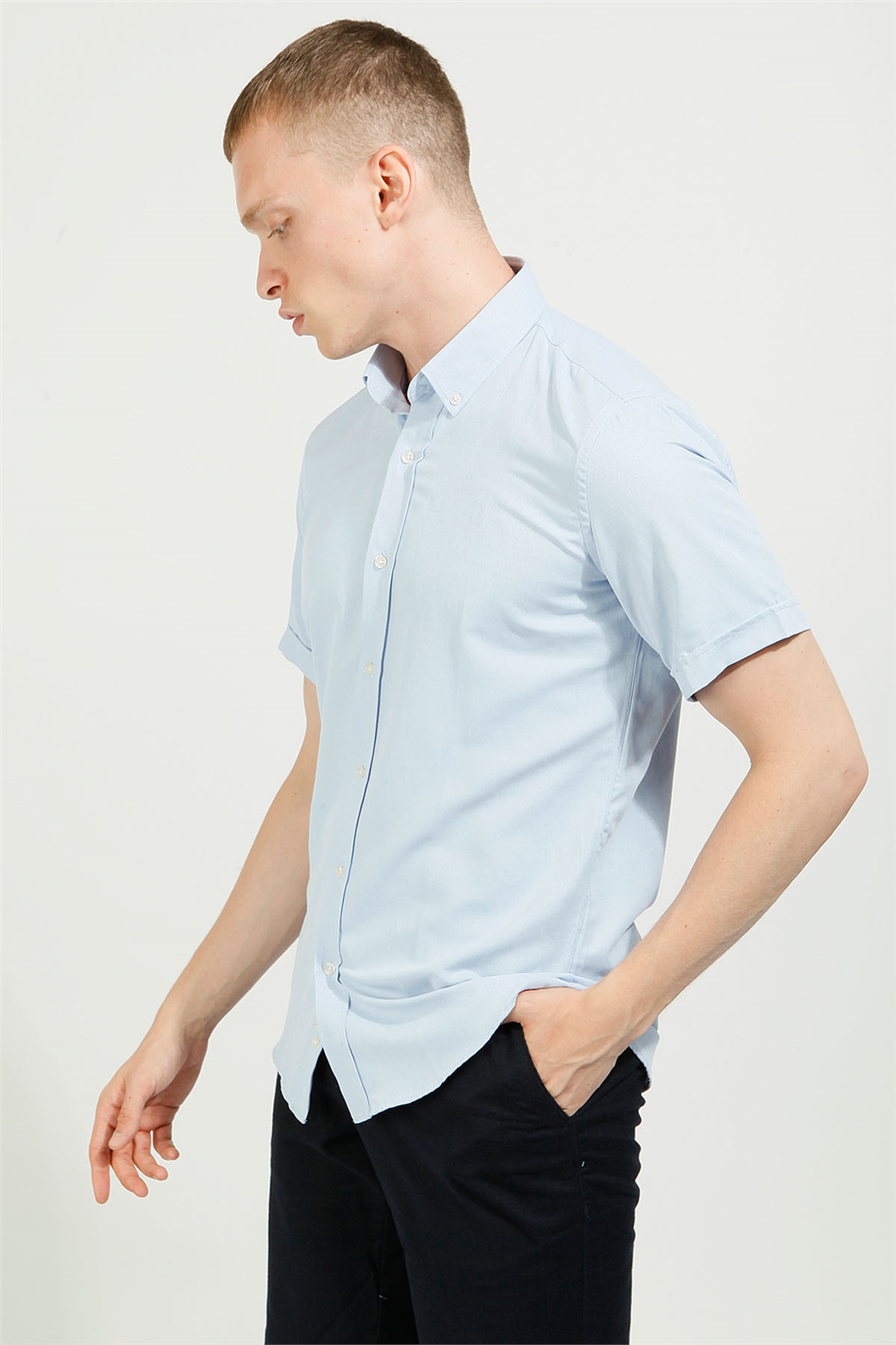 LACİVERT Comfort Fit Oxford Kısa Kol Gömlek