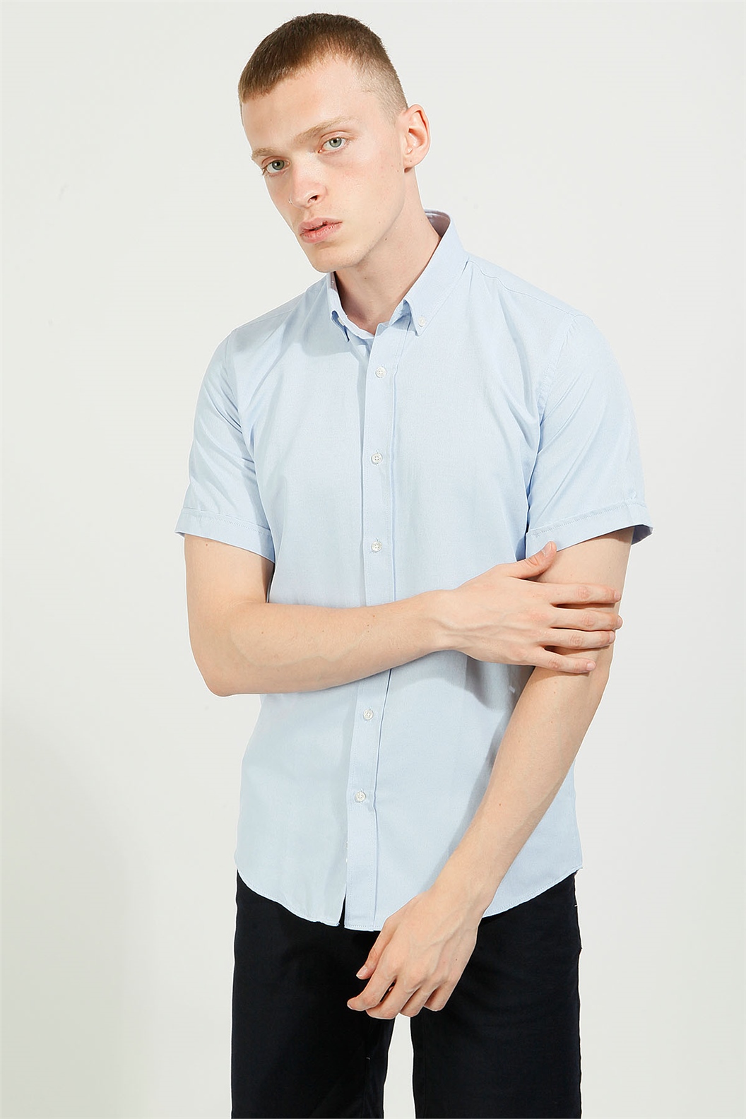 LACİVERT Comfort Fit Oxford Kısa Kol Gömlek