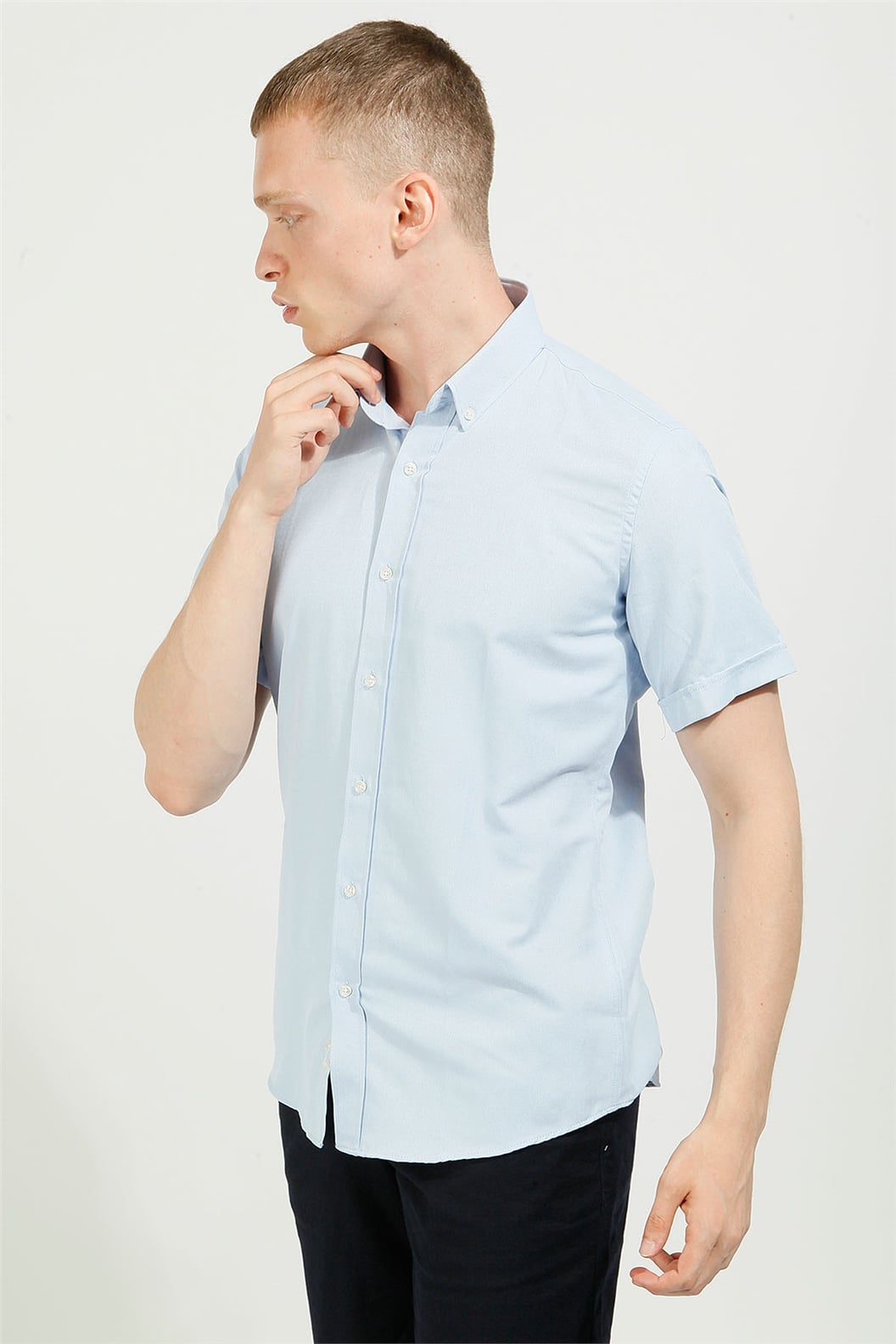 LACİVERT Comfort Fit Oxford Kısa Kol Gömlek