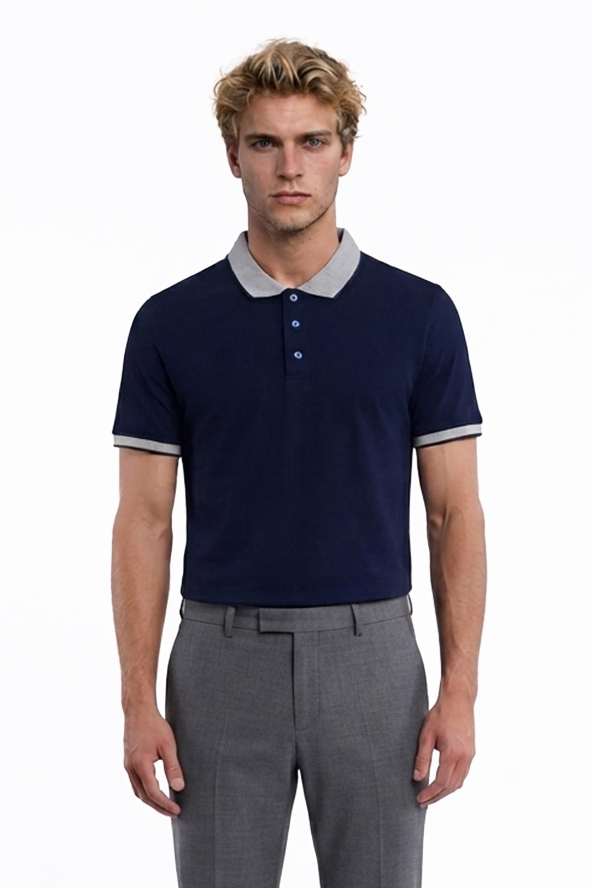 LACİVERT Comfort Fit Polo Yaka Pike T-Shirt