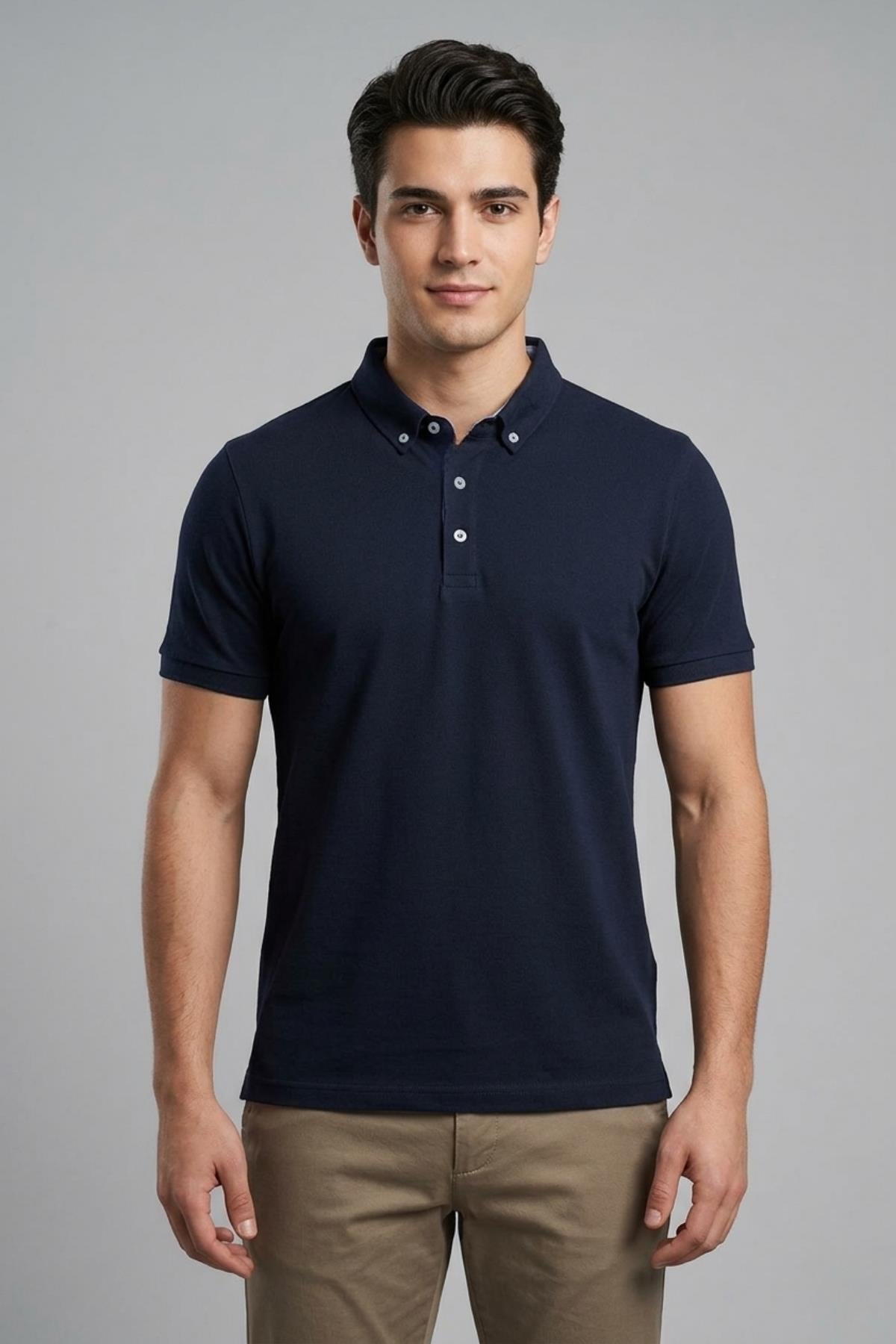 LACİVERT Comfort Fit Polo Yaka Pike T-Shirt