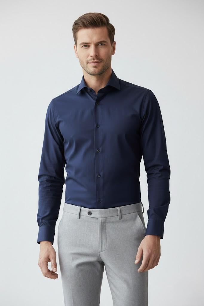 LACİVERT Comfort Fit Uzun Kol Gömlek