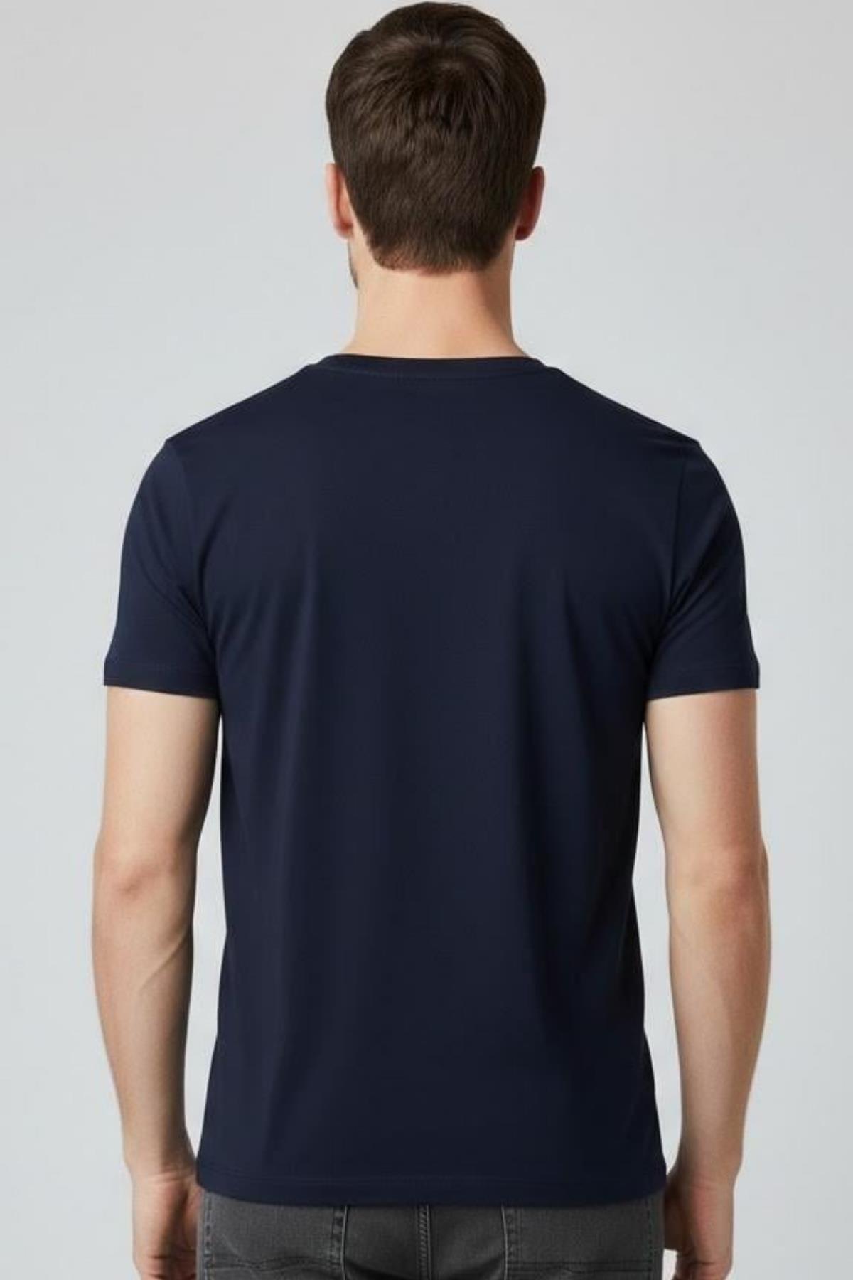 LACİVERT Comfort Fit V Yaka Basic T-Shirt