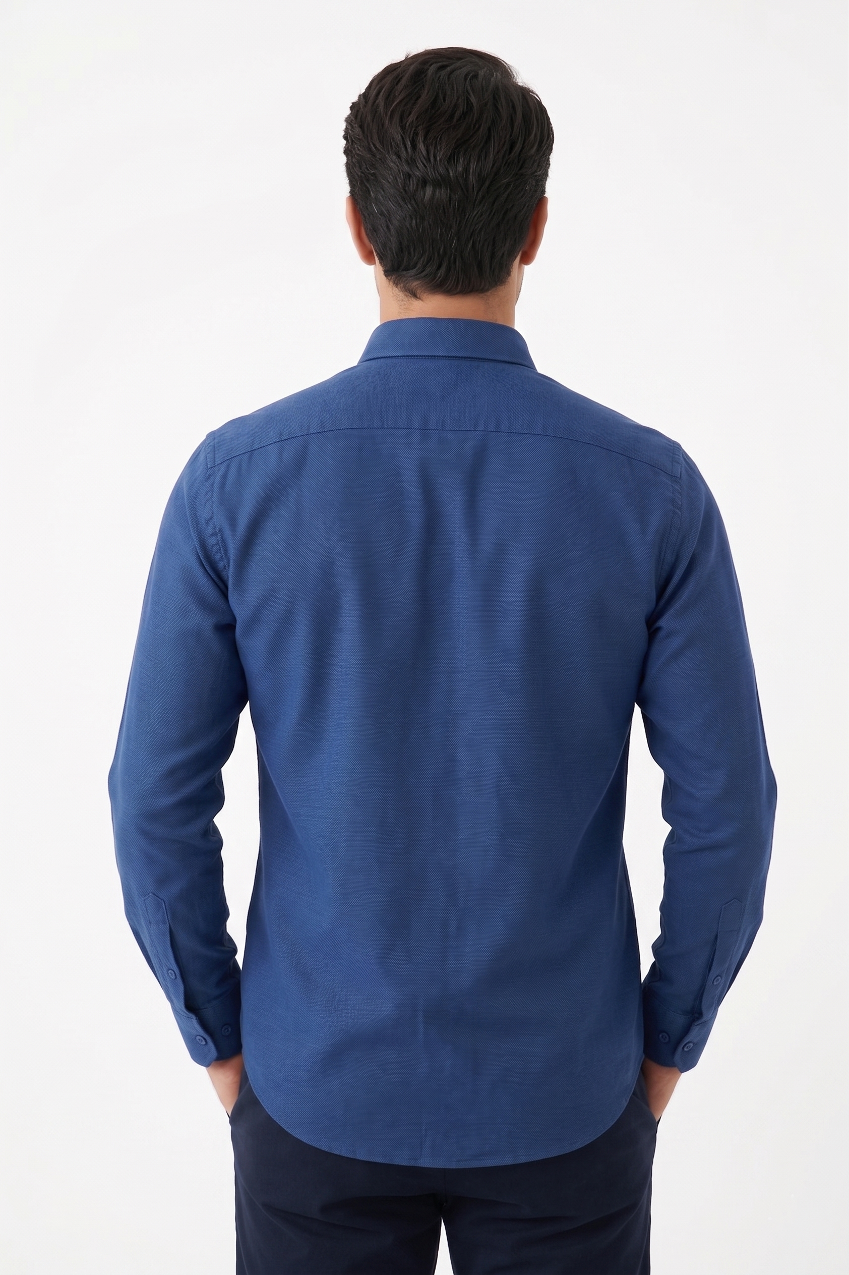LACİVERT Düğmeli Yaka Comfort Fit Şamre Gömlek