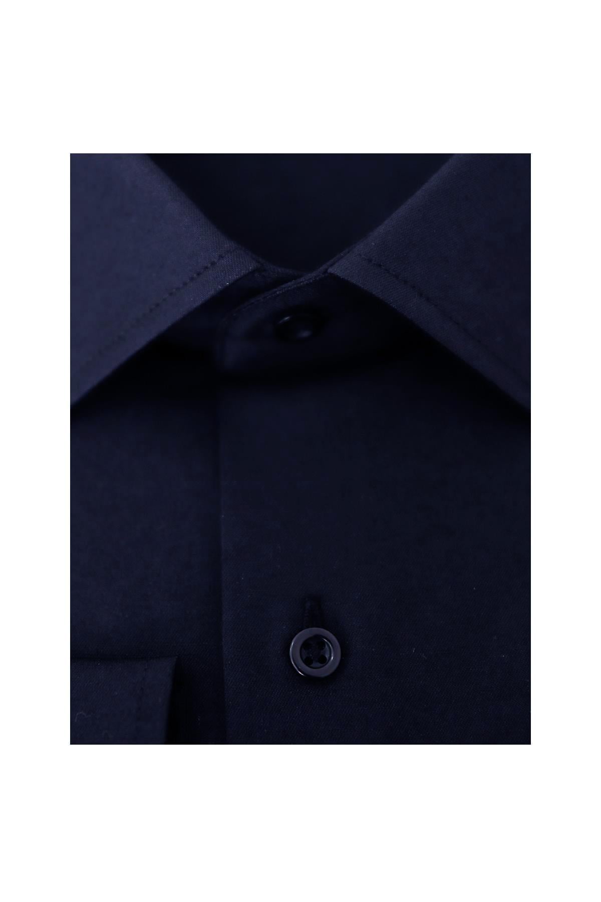 LACİVERT Saten Slim Fit Klasik Gömlek
