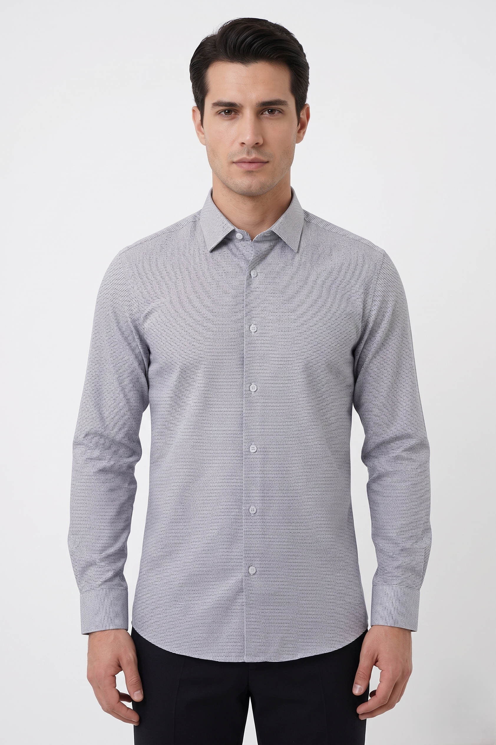 LACİVERT Slim Fit Uzun Kol Gömlek